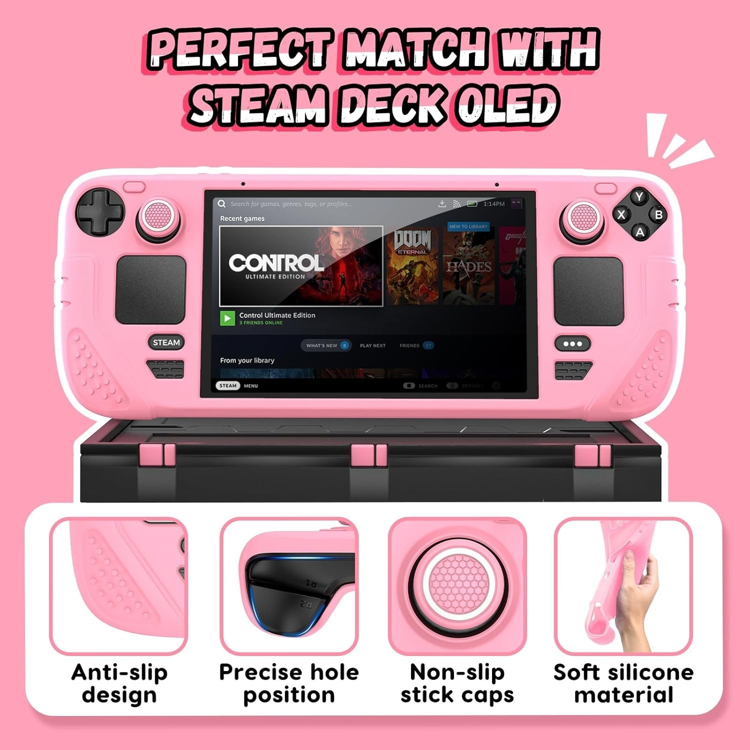 Ultimate Pink 9-in-1 Protective Case for Steam Deck OLED – Easy Clean & Install