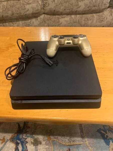 Sony PlayStation 4 Slim 1TB Console – Jet Black w/ Gold Controller and All Cords