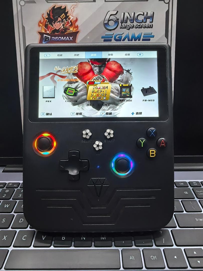 R60MAX 6″ IPS Retro Handheld Game Console 41K+ Games Linux RGB Joysticks 128gb
