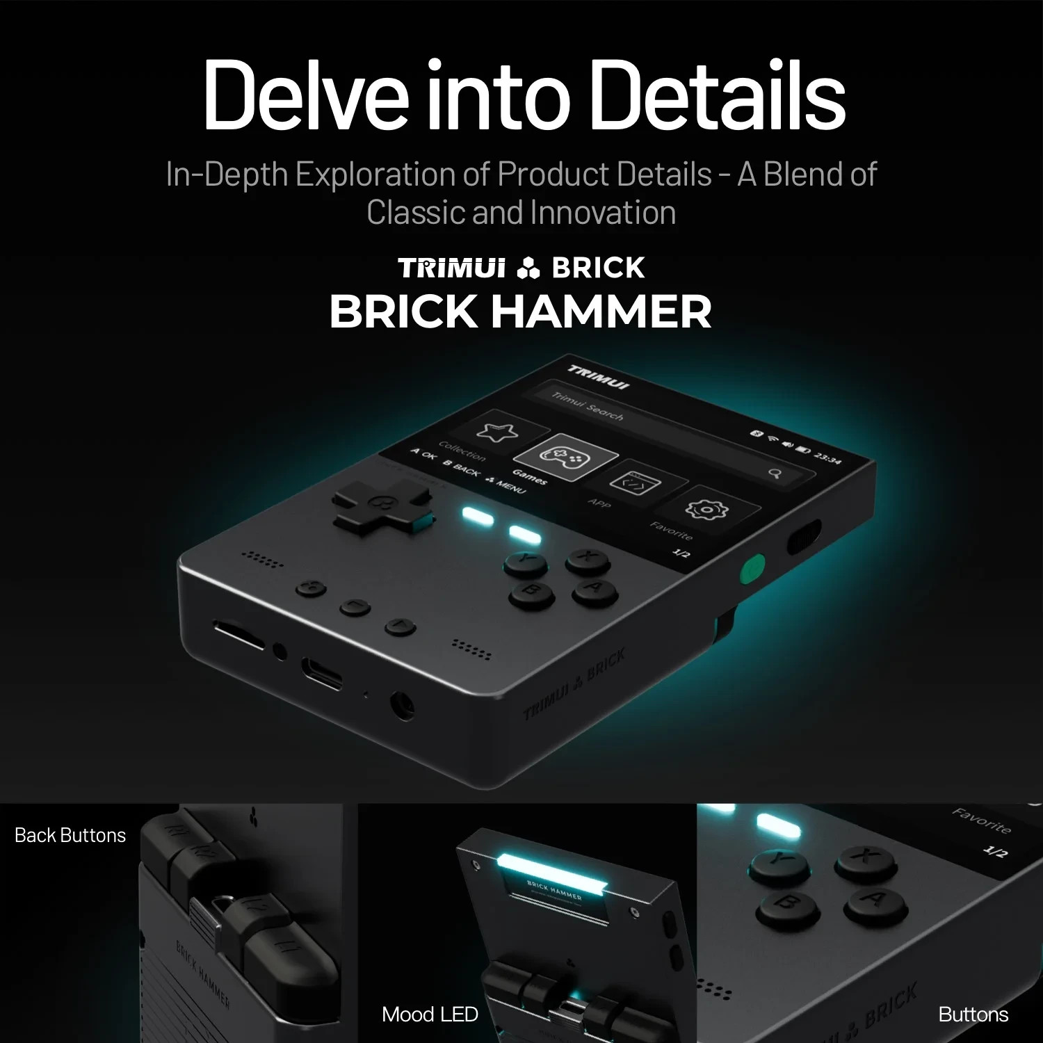 TRIMUI Brick Hammer Portable Handheld Game Player CNC Full Metal 3.2” IPS Scree