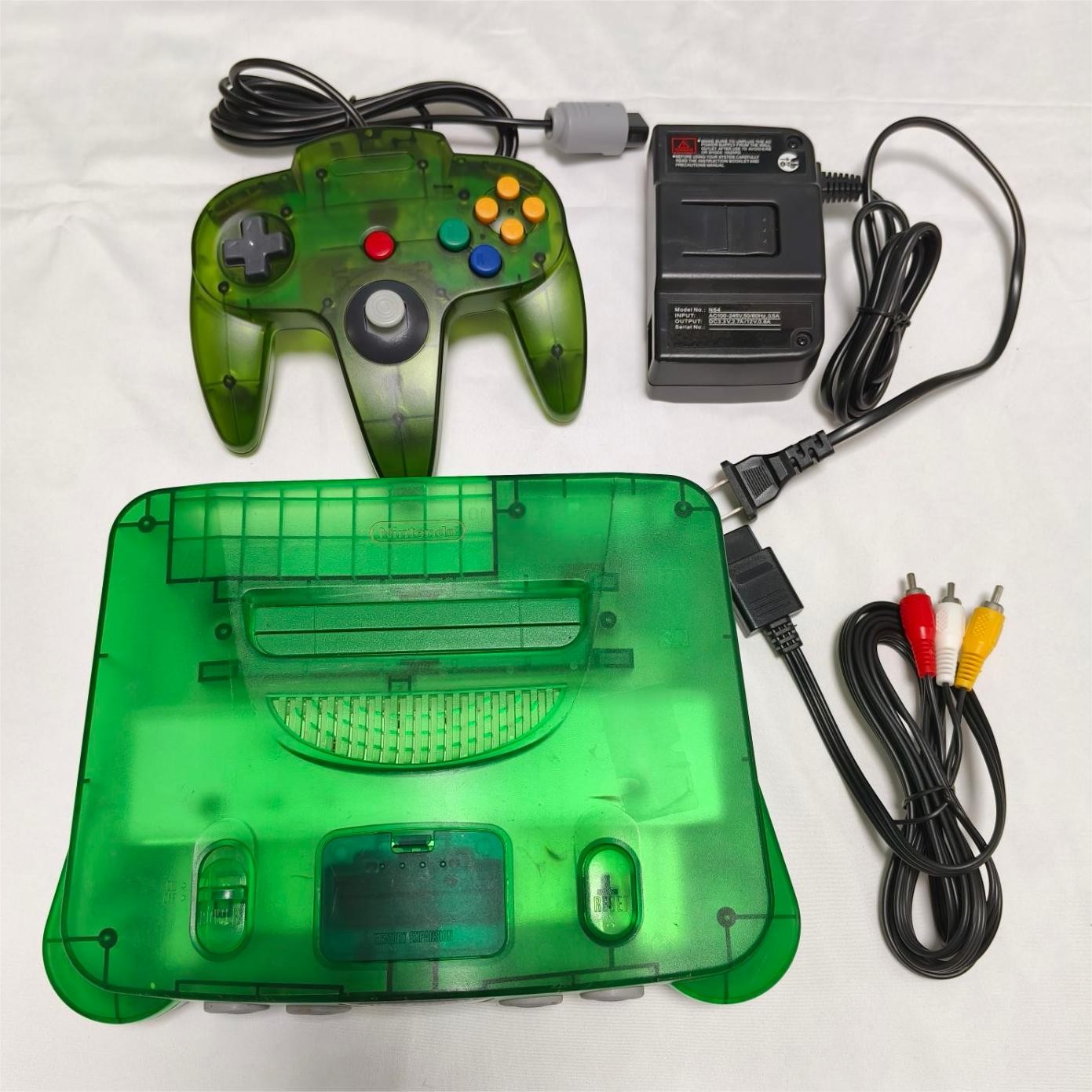 USA Nintendo N64 Console Systemv Clear Green Shell Bundle W/Oem controller Cords