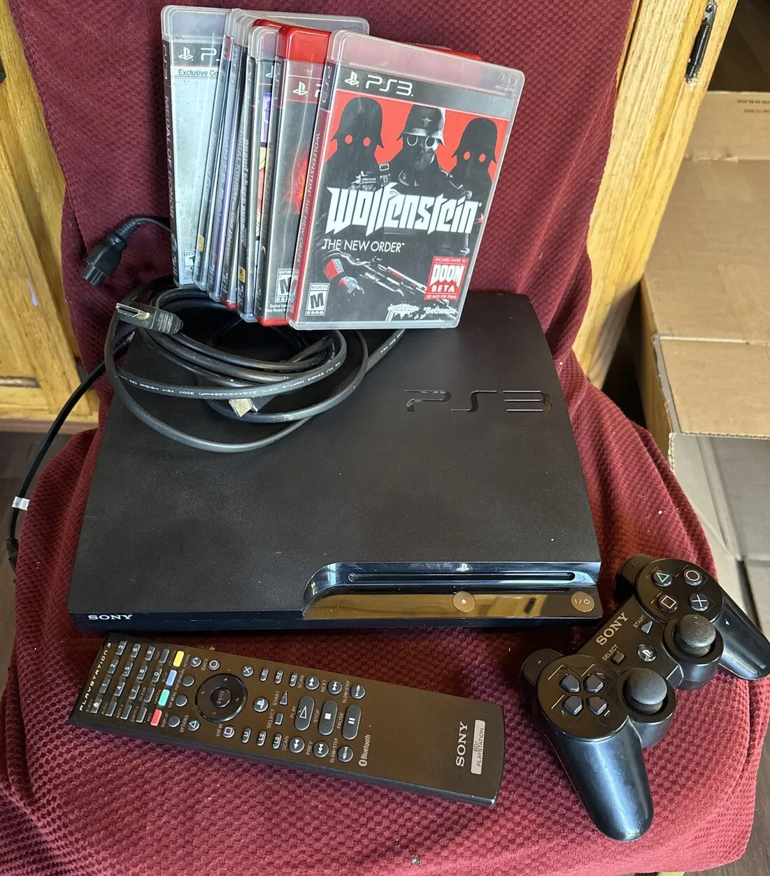 Sony PlayStation 3 PS3 Slim Console CECH-232GB+ Controller/Cables 8 Games read