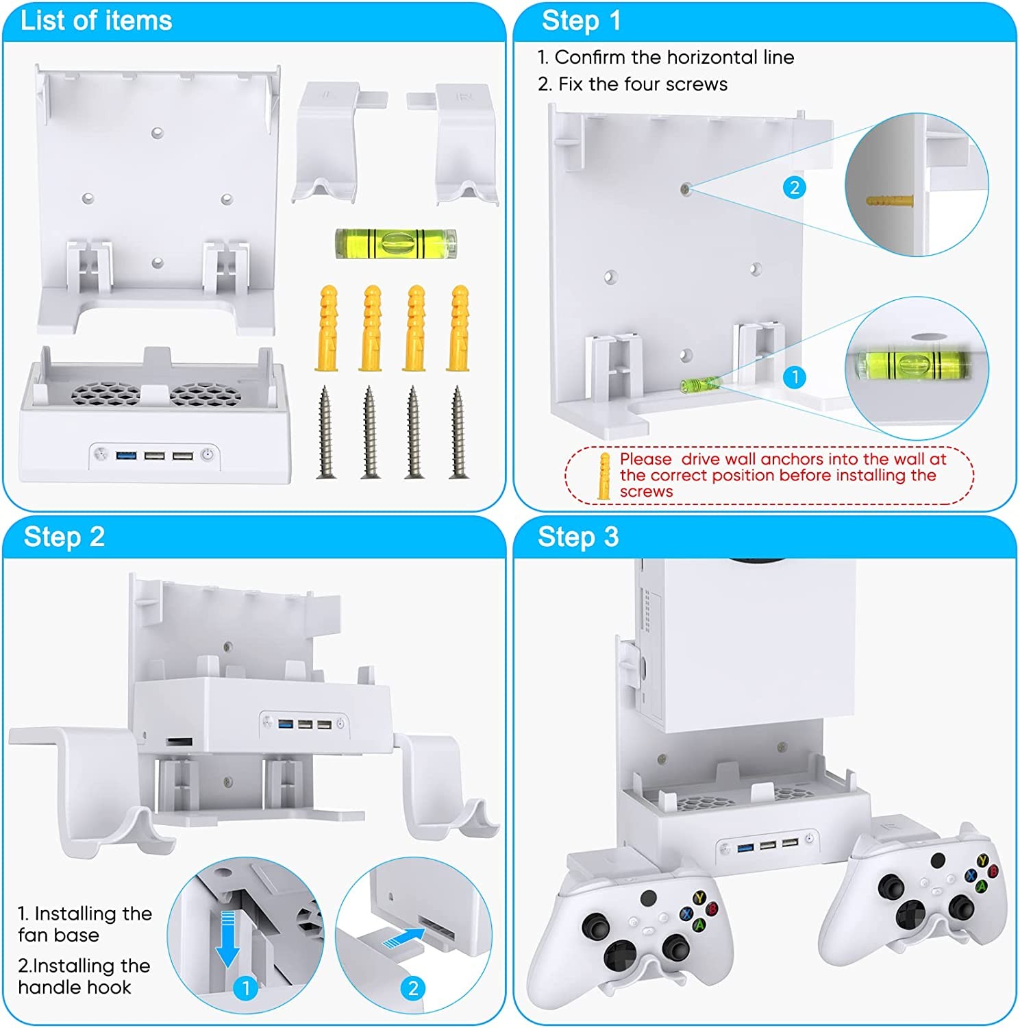 For Xbox Series S Controlle Wall Mount Holder Bracket with Dual Cooling Fan