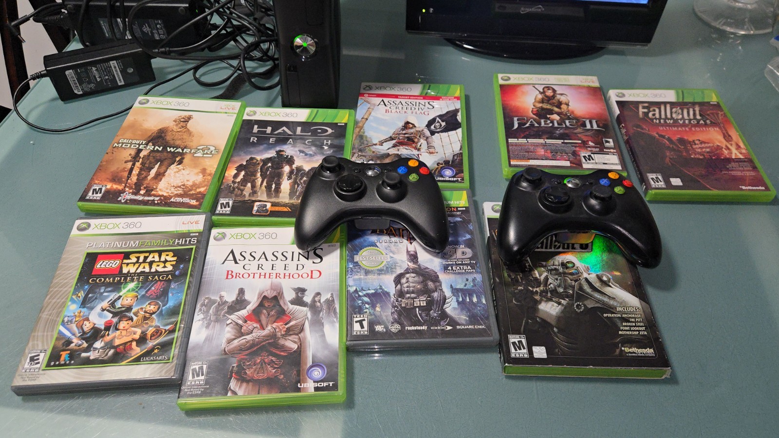 Microsoft Xbox 360 S 250GB Black Console Model 1439 + 9 Games READ