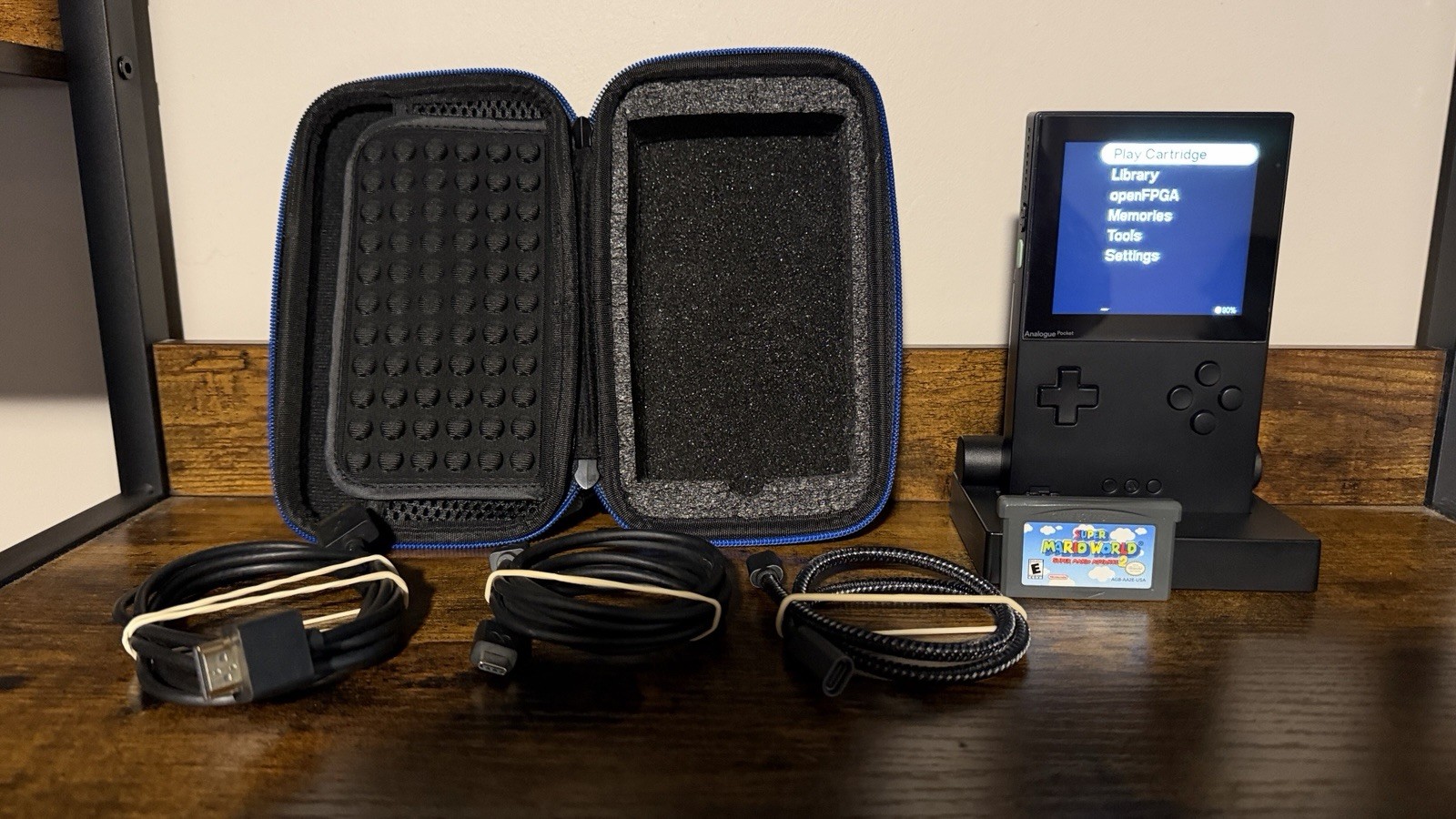 Analogue Pocket + Dock + Case + Screen Protector + Super Mario Advance.