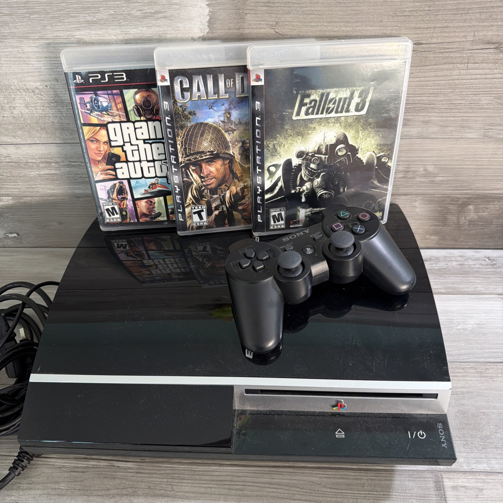 PlayStation 3 PS3 Fat 80GB Console Model CECHL01 W/ Controller 3 Games Gta V