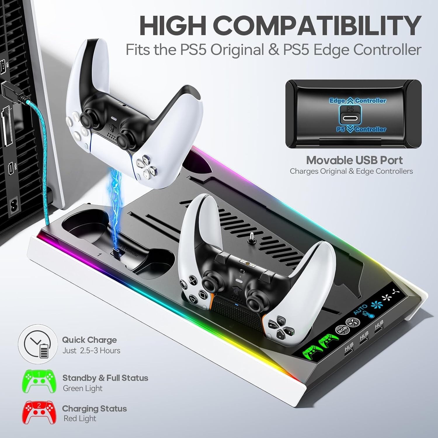 PS5 Stand with Built-in Adjustable Fan & USB Charging – Manage Heat with Style