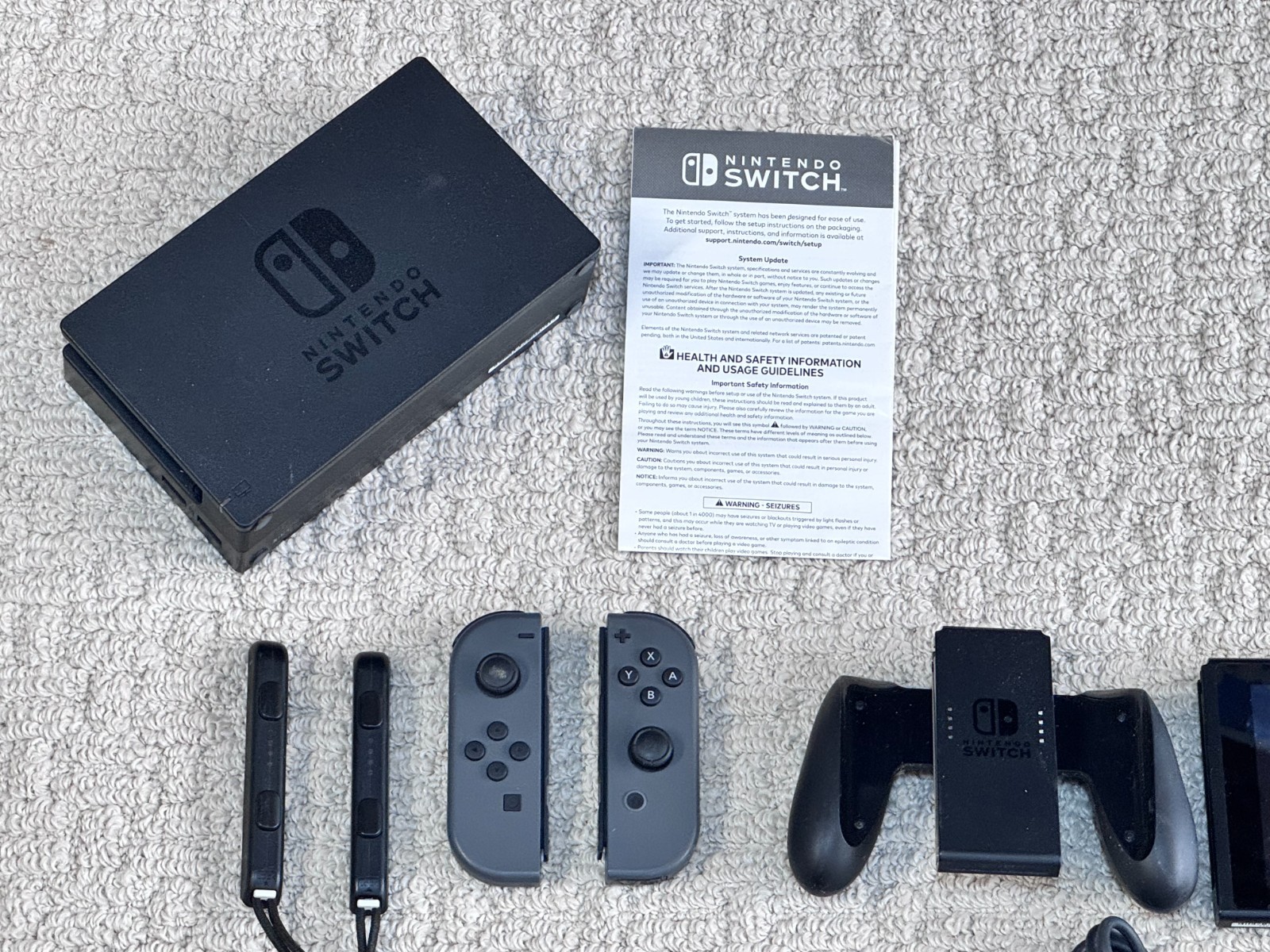 Nintendo Switch Boxed Console w/ Gray Joy-Cons, Dock & Charger – System