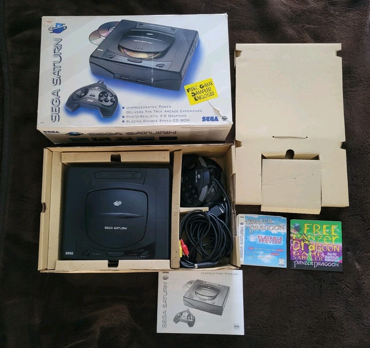 Sega Saturn MK-80000 Black Console Bundle. TESTED WORKS