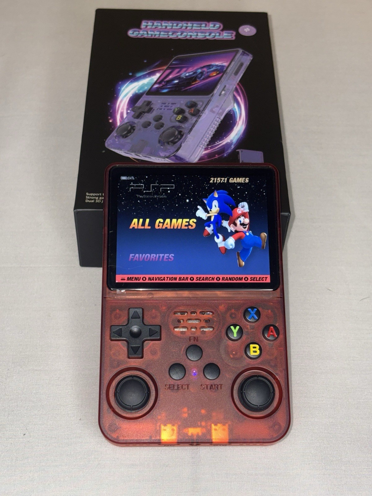 R36S Handheld Game Console Transparent Red Dual Joystick Wi-Fi Bluetooth