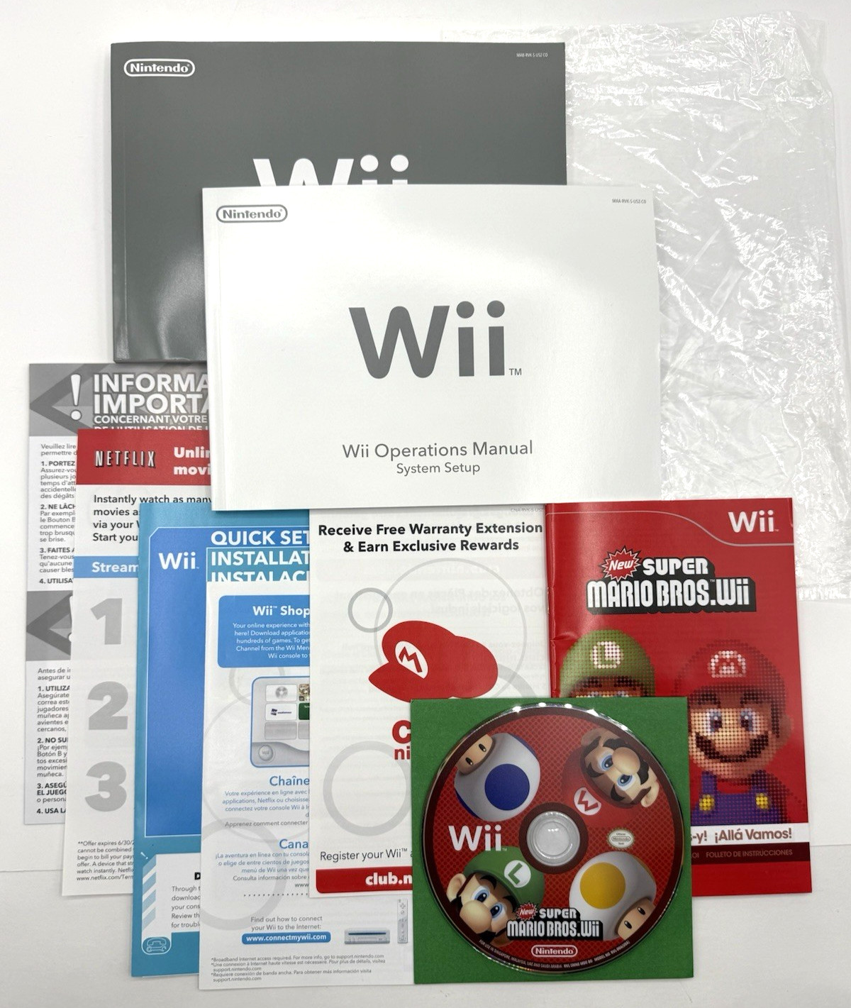 Nintendo Wii Black Console System Complete In Box New Super Mario Bros Game Set