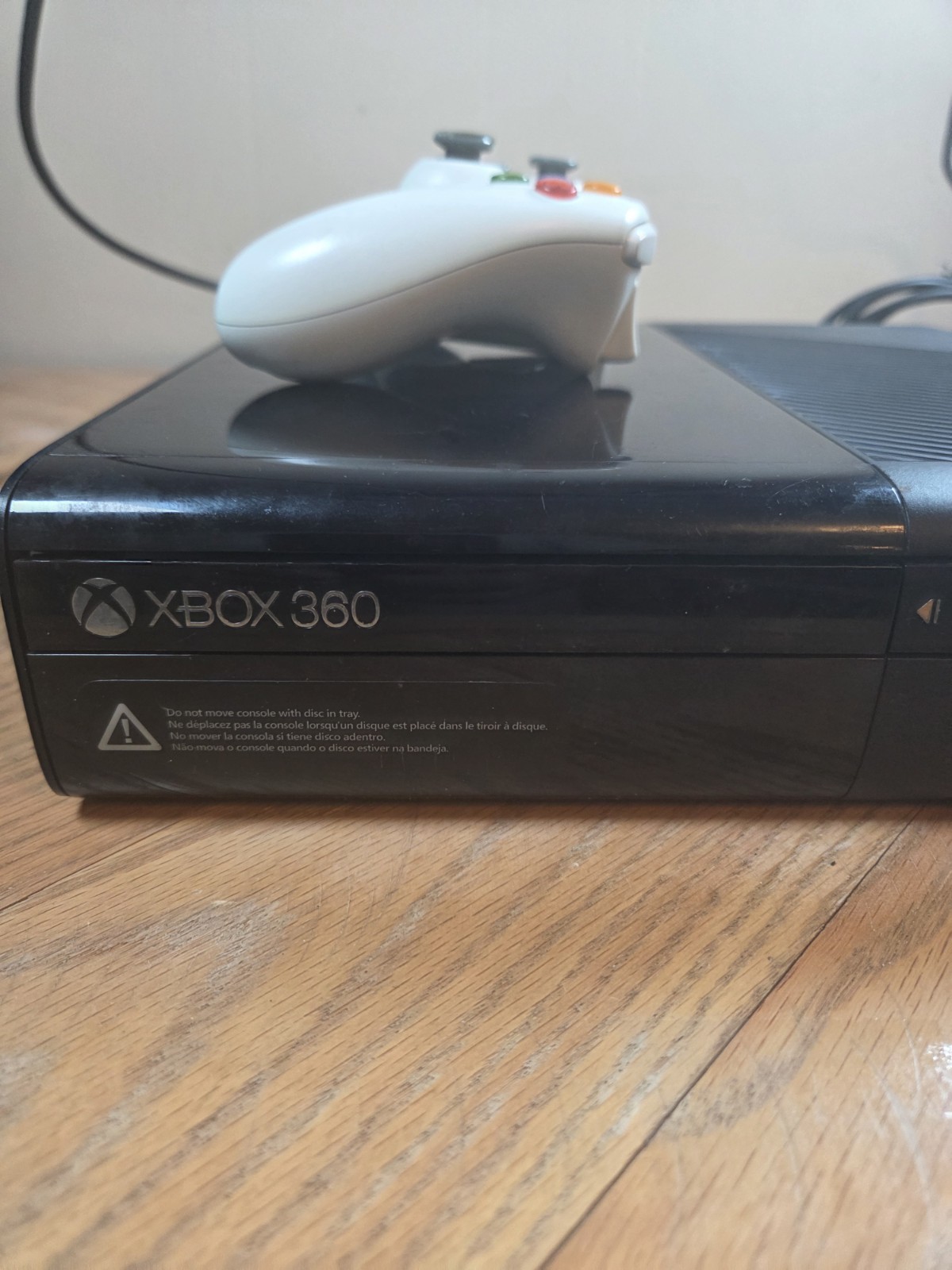 Xbox 360 E Black 1538 Video Game Console w/Chords No HD Tested