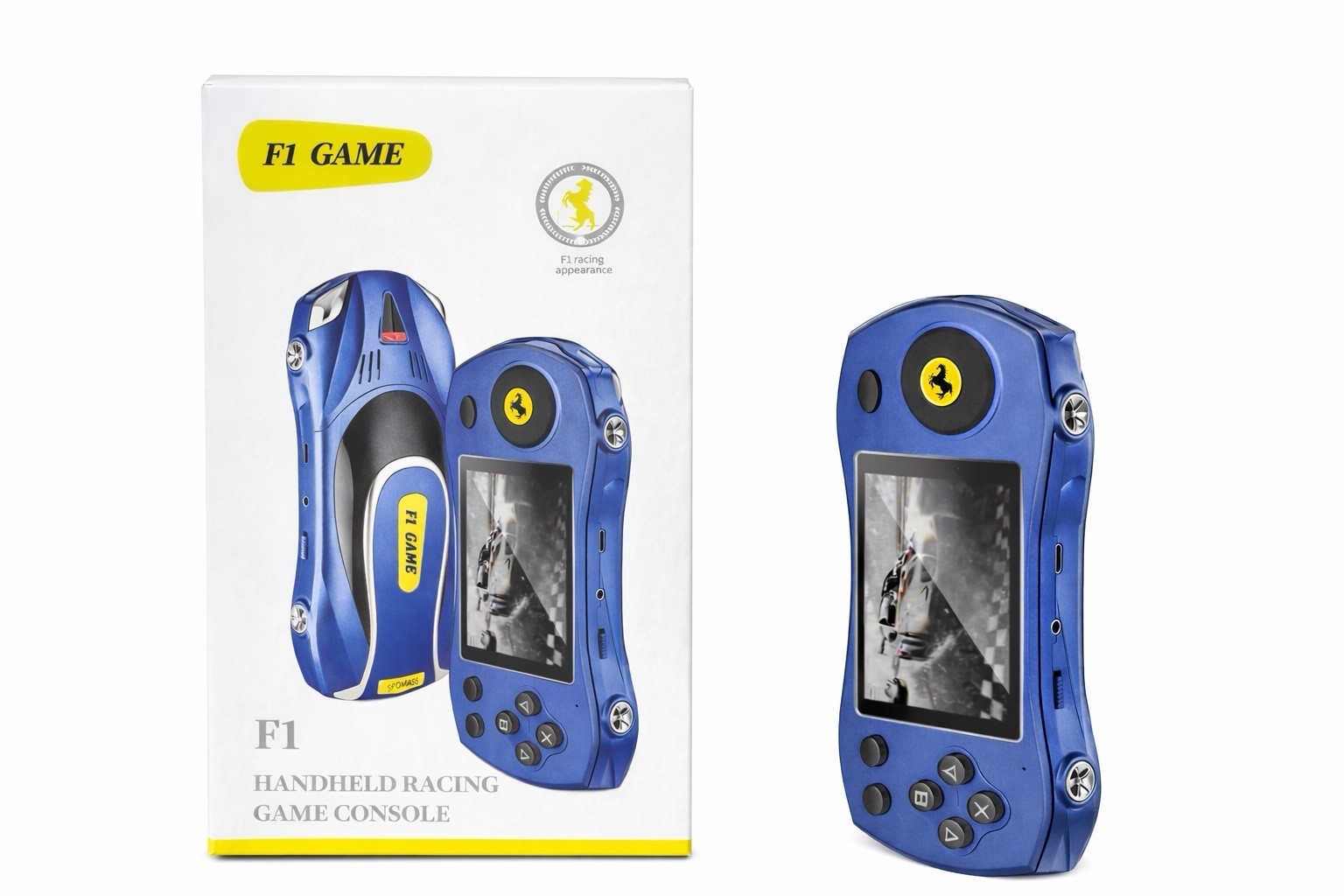 F1 Game Handheld Racing Console Built-in Games Blue Black Yellow USB-A 3.5mm