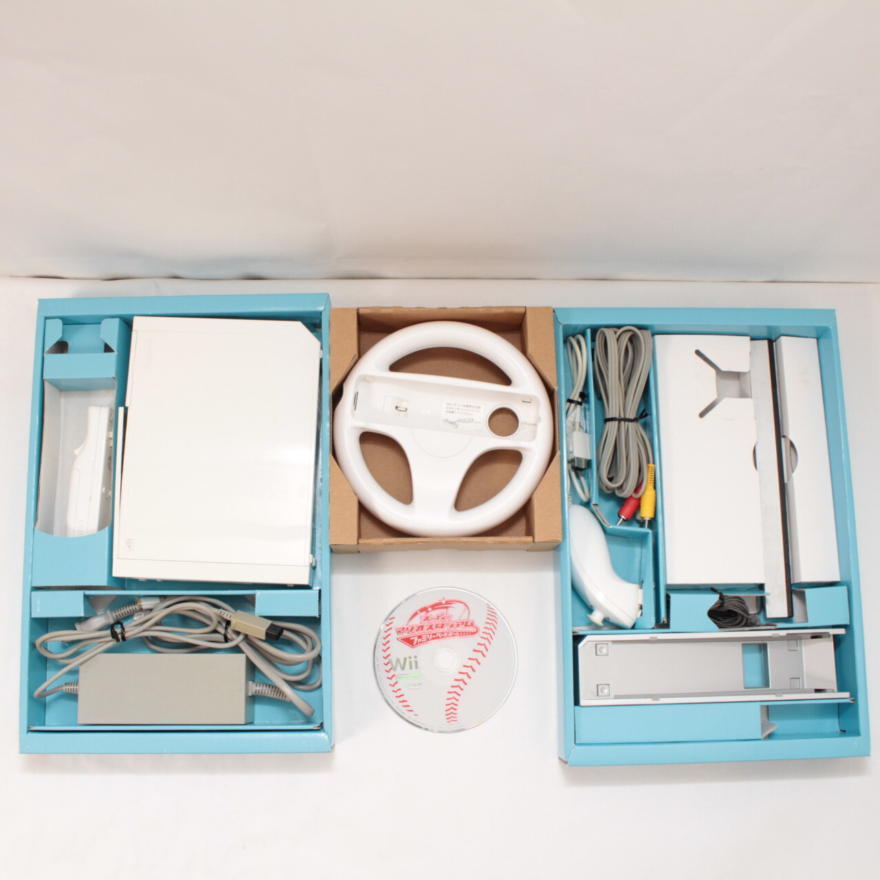 Nintendo Wii Console Tested w/Box Remote Motion Plus LUIGI Bowser Wheel Game JP