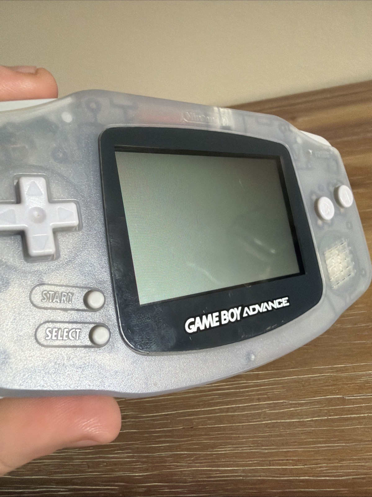 Working Nintendo Game Boy Advance Console in Clear Glacier with No Battery Cover