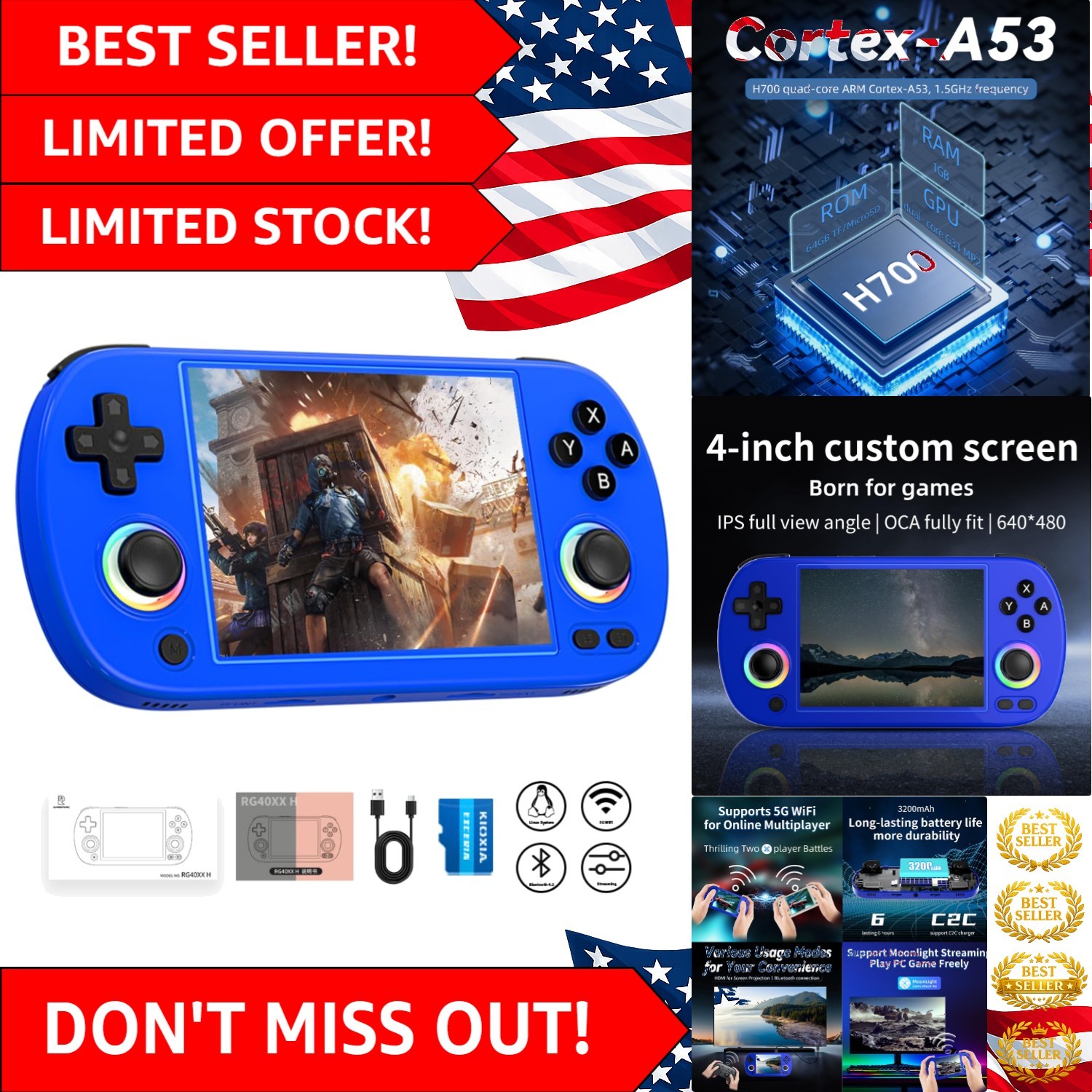 Anbernic RG40XXH Handheld Game Console: 4-Inch Screen, 5G WiFi, RGB Lights