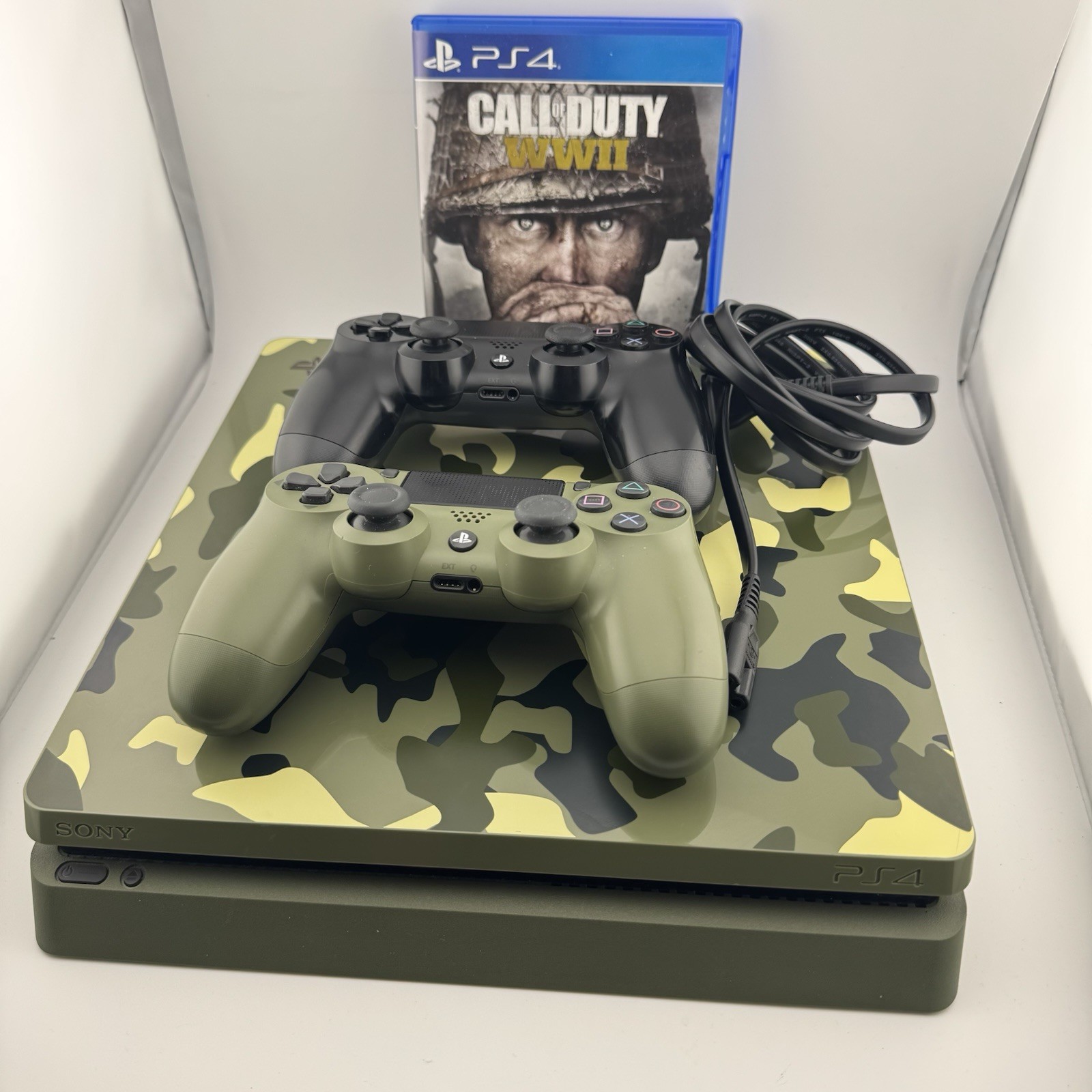 Sony PS4 Slim 1TB Call of Duty WWII Limited Edition Console Bundle 2 Controllers