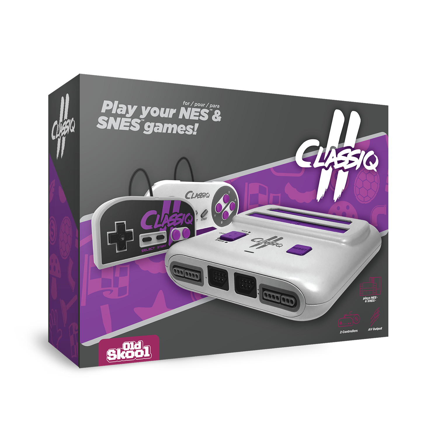 Classiq 2 AV Version Twin Video Game System Grey/Purple for SNES/NES *OLD SKOOL*