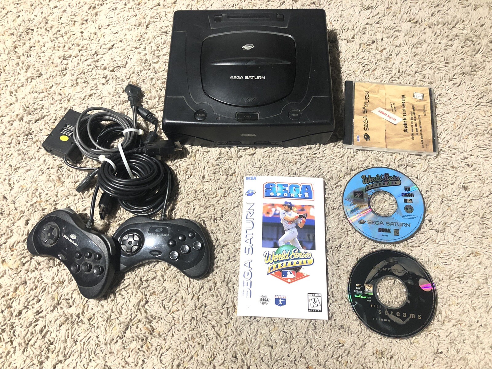 SEGA Saturn MK-80000A Black Console with Cables, 2 Controllers, & 3 Games