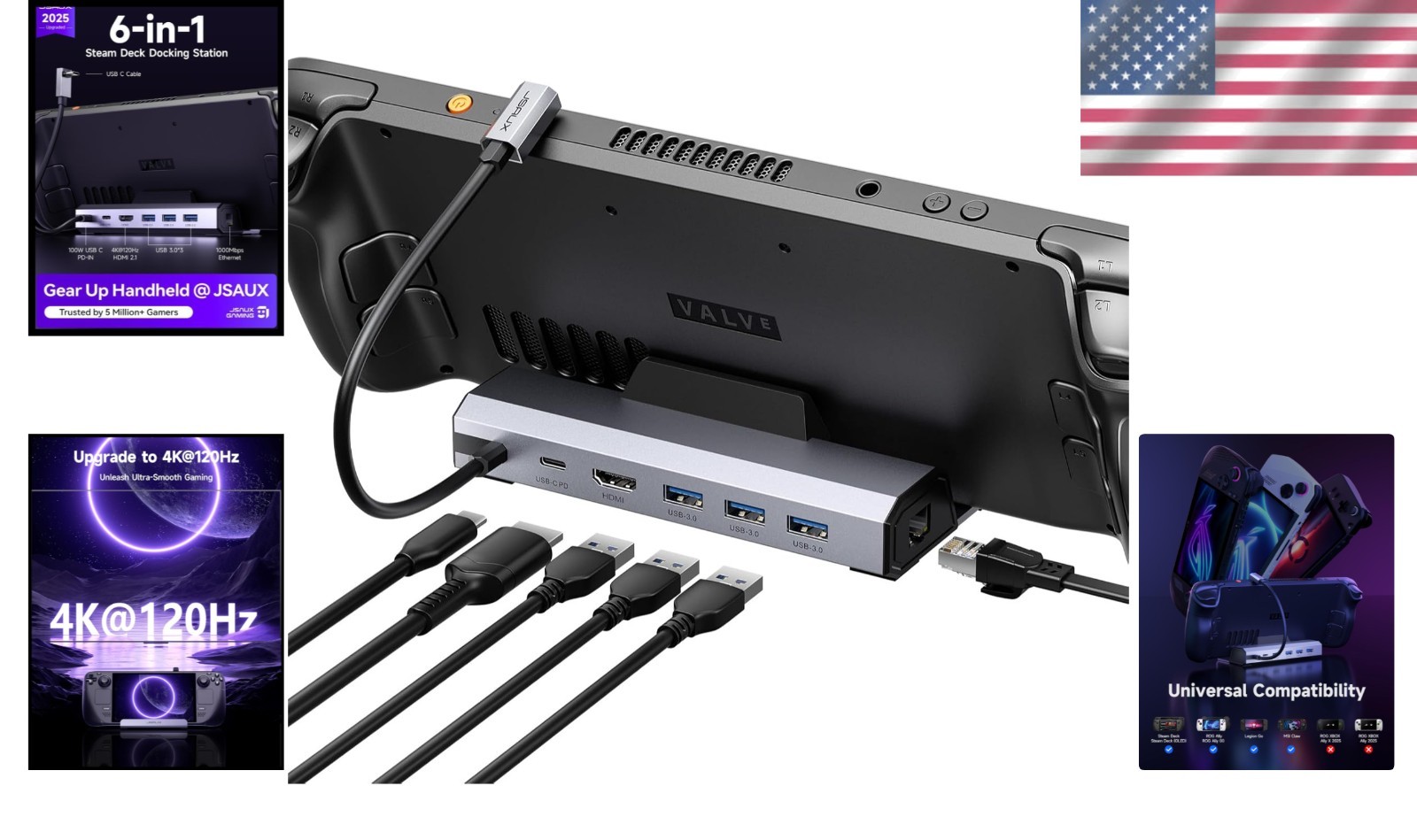 Seamless 6-in-1 Dock for Steam Deck / ROG Ally X – HDMI 2.1, USB 3.0, Ethernet