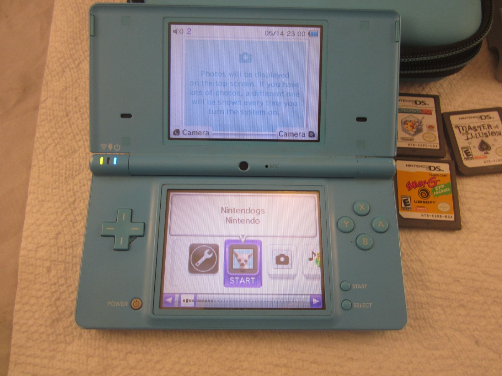 Nintendo DSi Blue Console Bundle 6 Games Storage Case Stylus Tested Charger