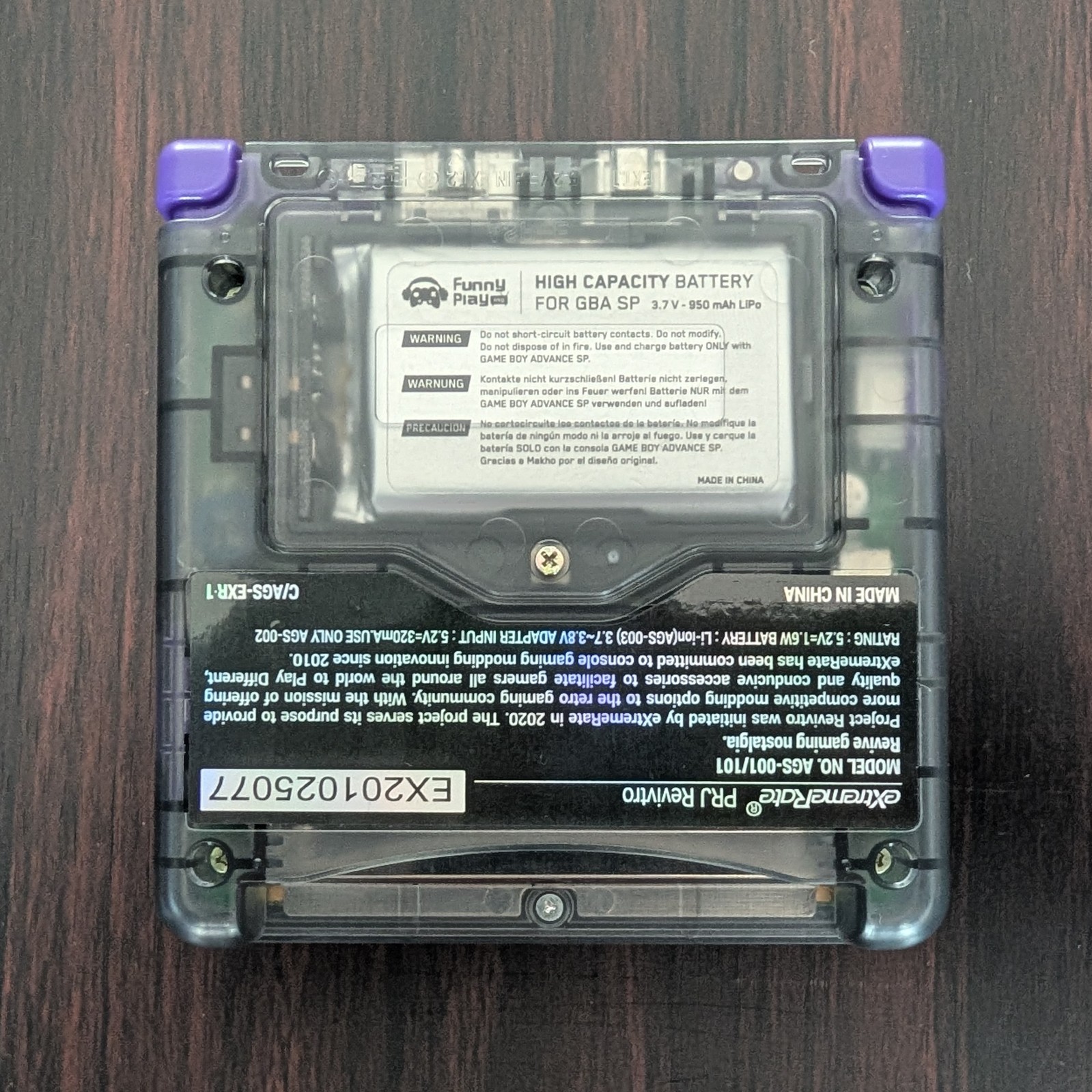 Custom GBA SP, IPS Screen, New Battery, Charger/Case – Smoke Purple (READ DESC.)