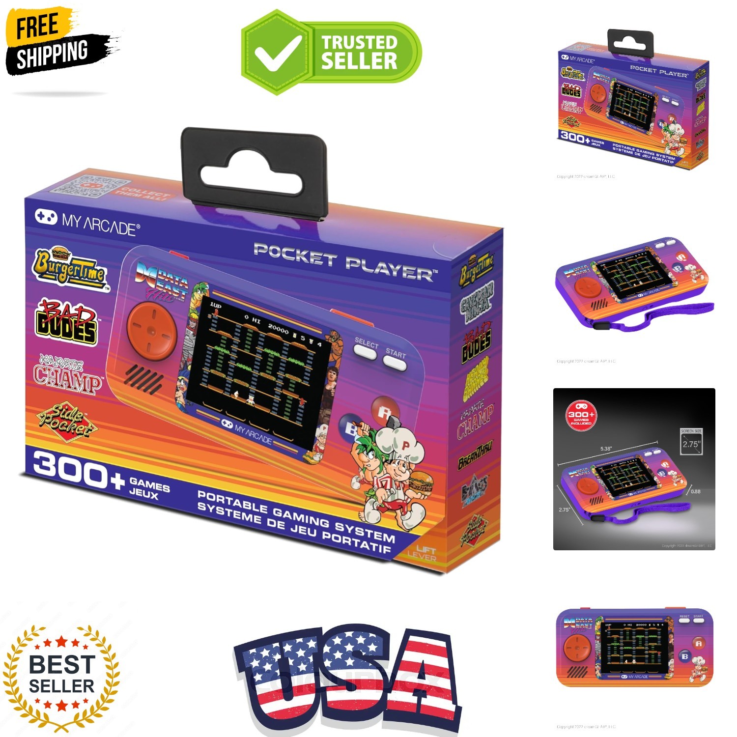 Data East Pocket Player: Portable Gaming System with 308 Preloaded Retro Game…