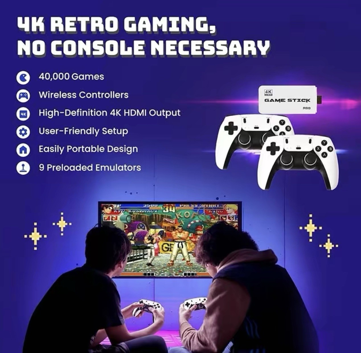GameStick M15 4K HDMI Microconsole Wireless Controllers Portable Emulators