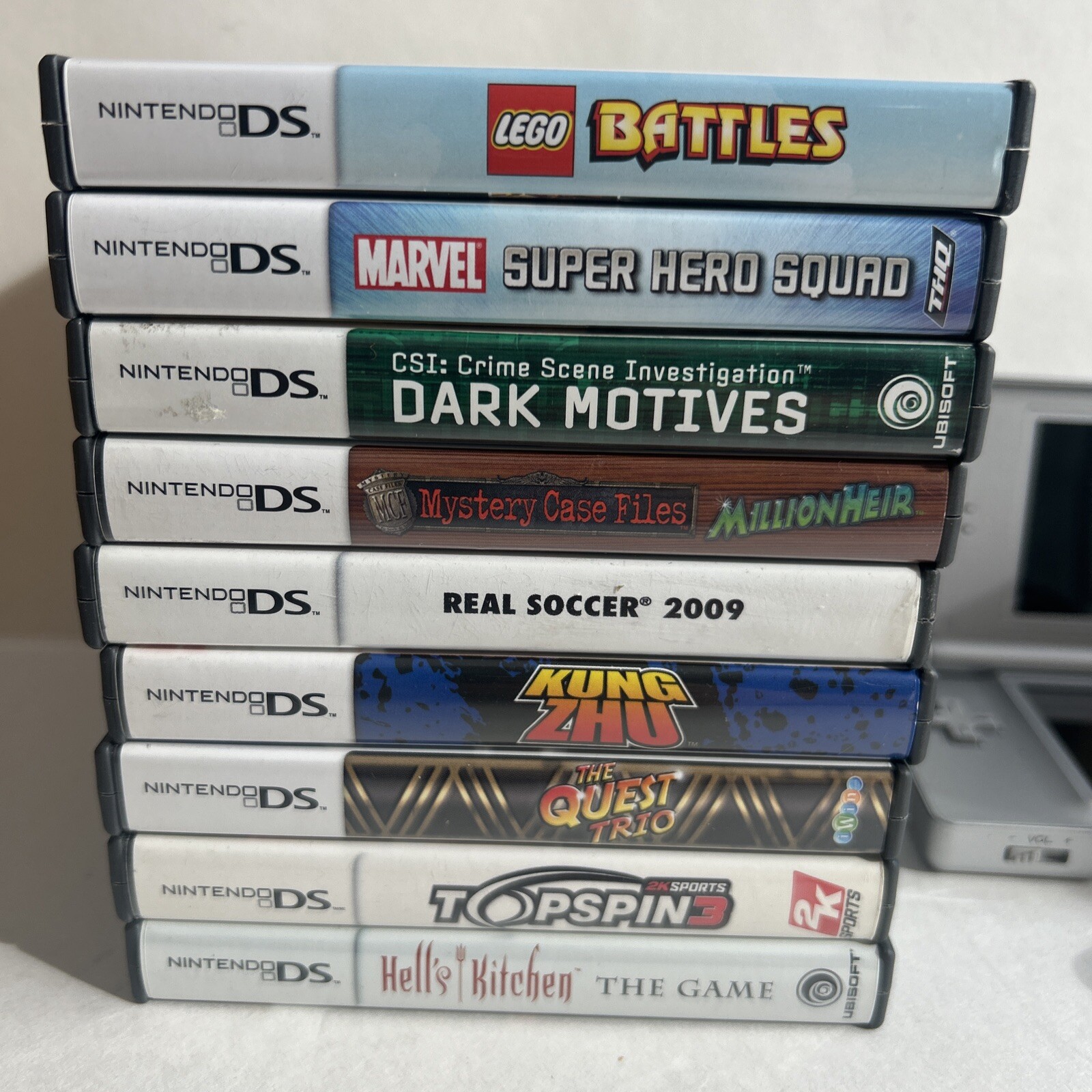 Nintendo DS Lite Silver Handheld System With (9) Games Complete Tested
