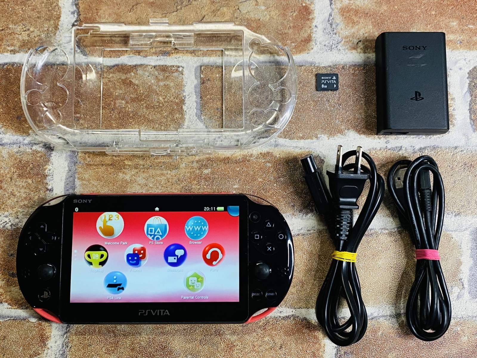 PS Vita Pink Black PCH 2000 PlayStation Japan 8GB Charger Protector Ex DDP