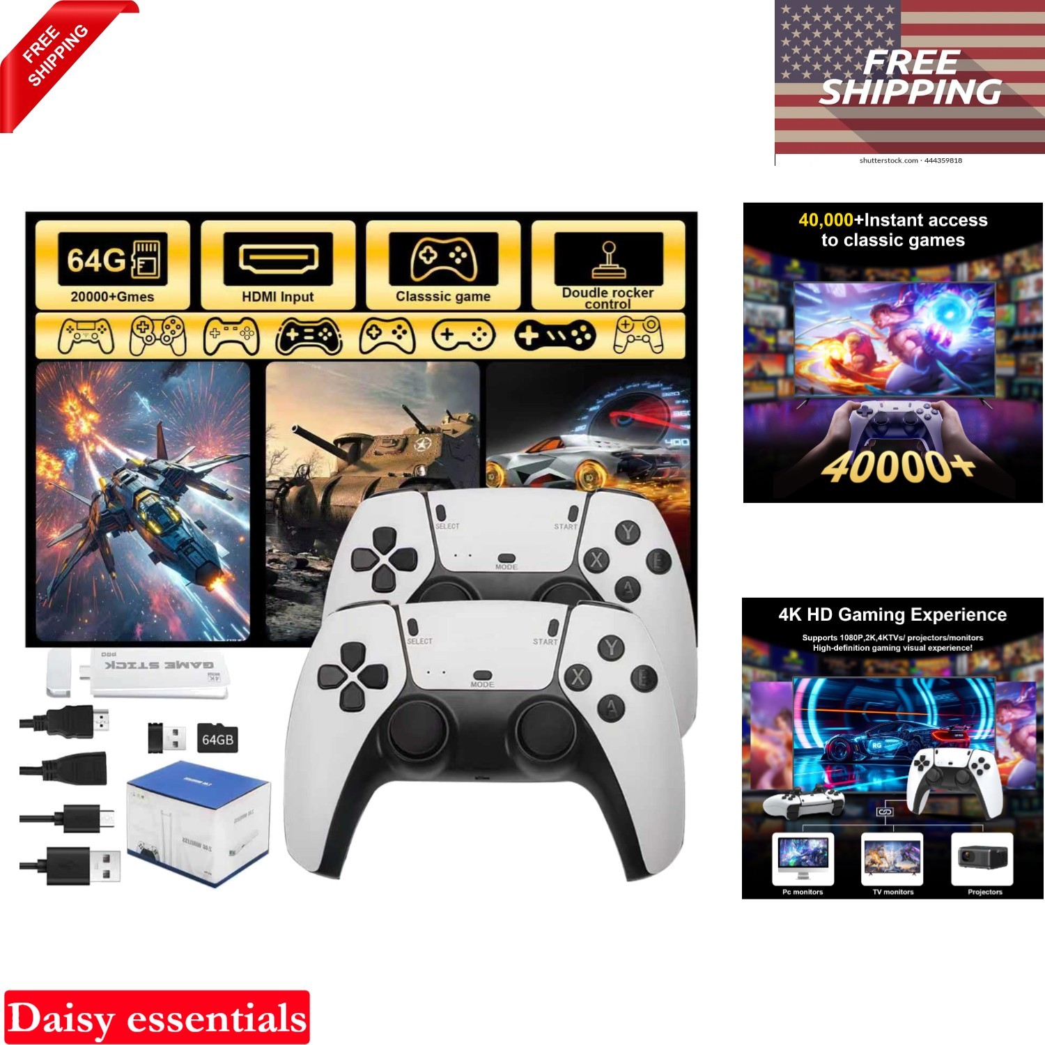 Retro Gaming Console 4K HDMI 40,000+ Games Dual Wireless Controllers M15