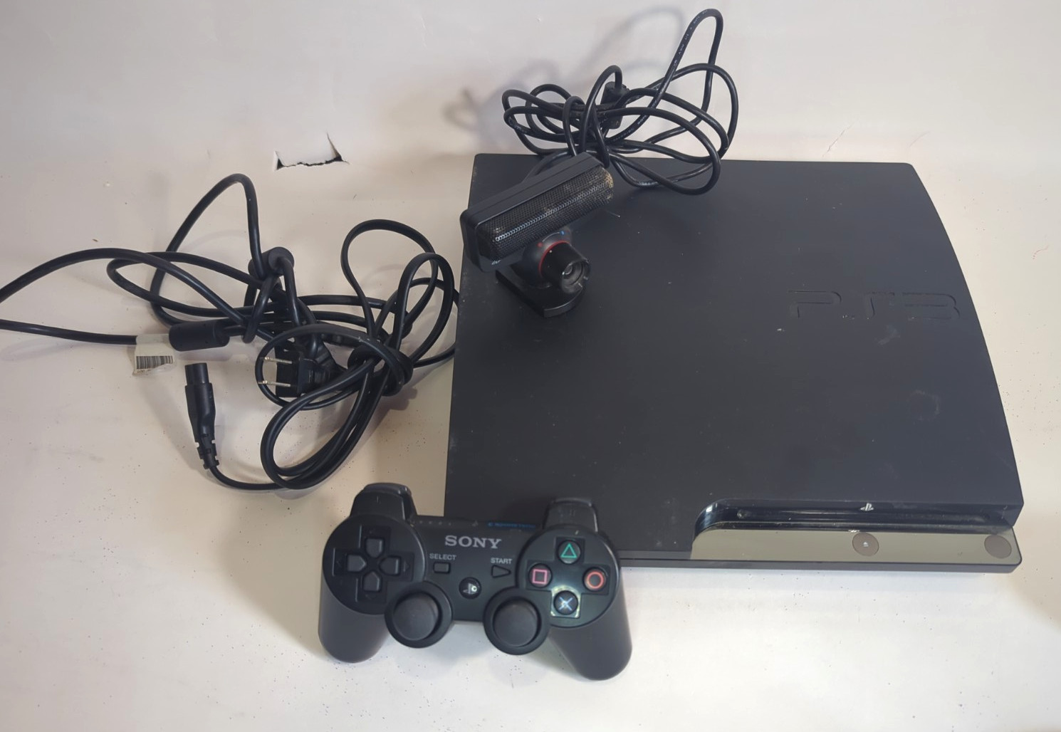 Sony PlayStation 3 Console PS3 Slim Black Bundle Controller Camera cables D4