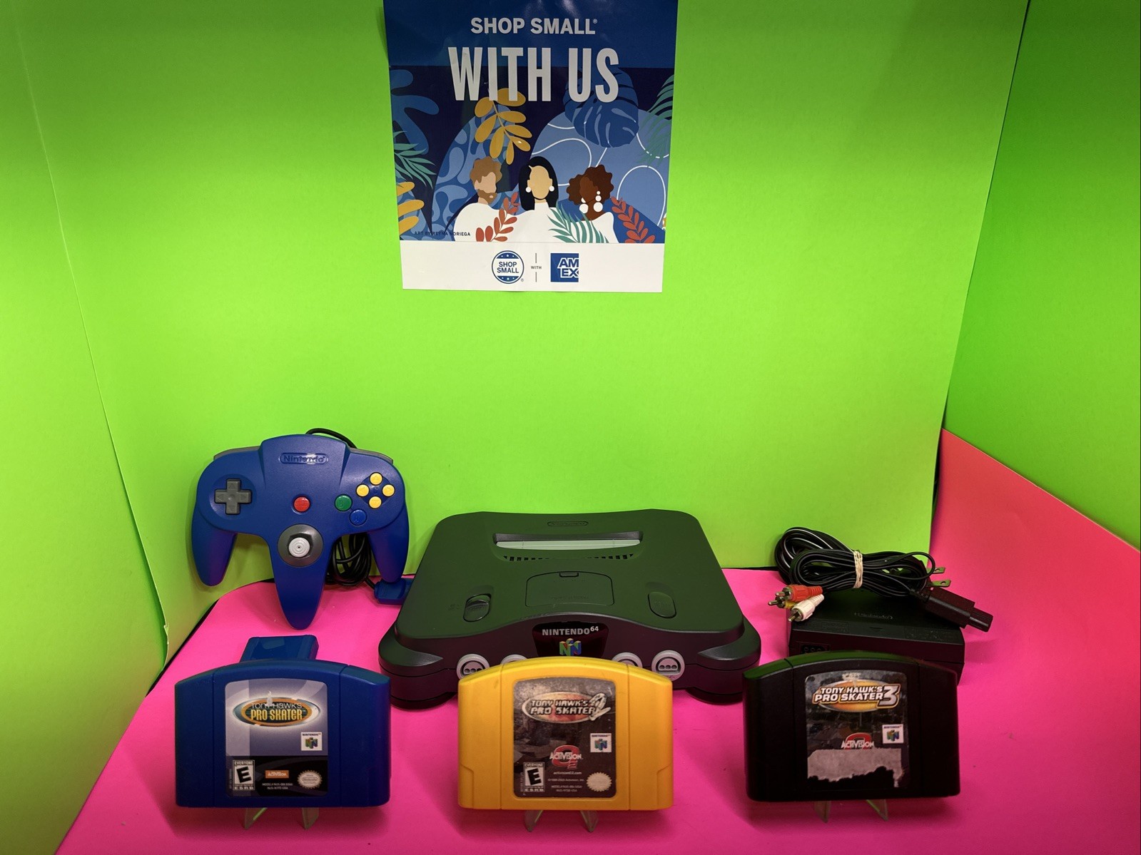 Nintendo 64 Bundle (N64)Tony Hawk 1+2+3 ~Authentic~Blue Controller W/Memory Card