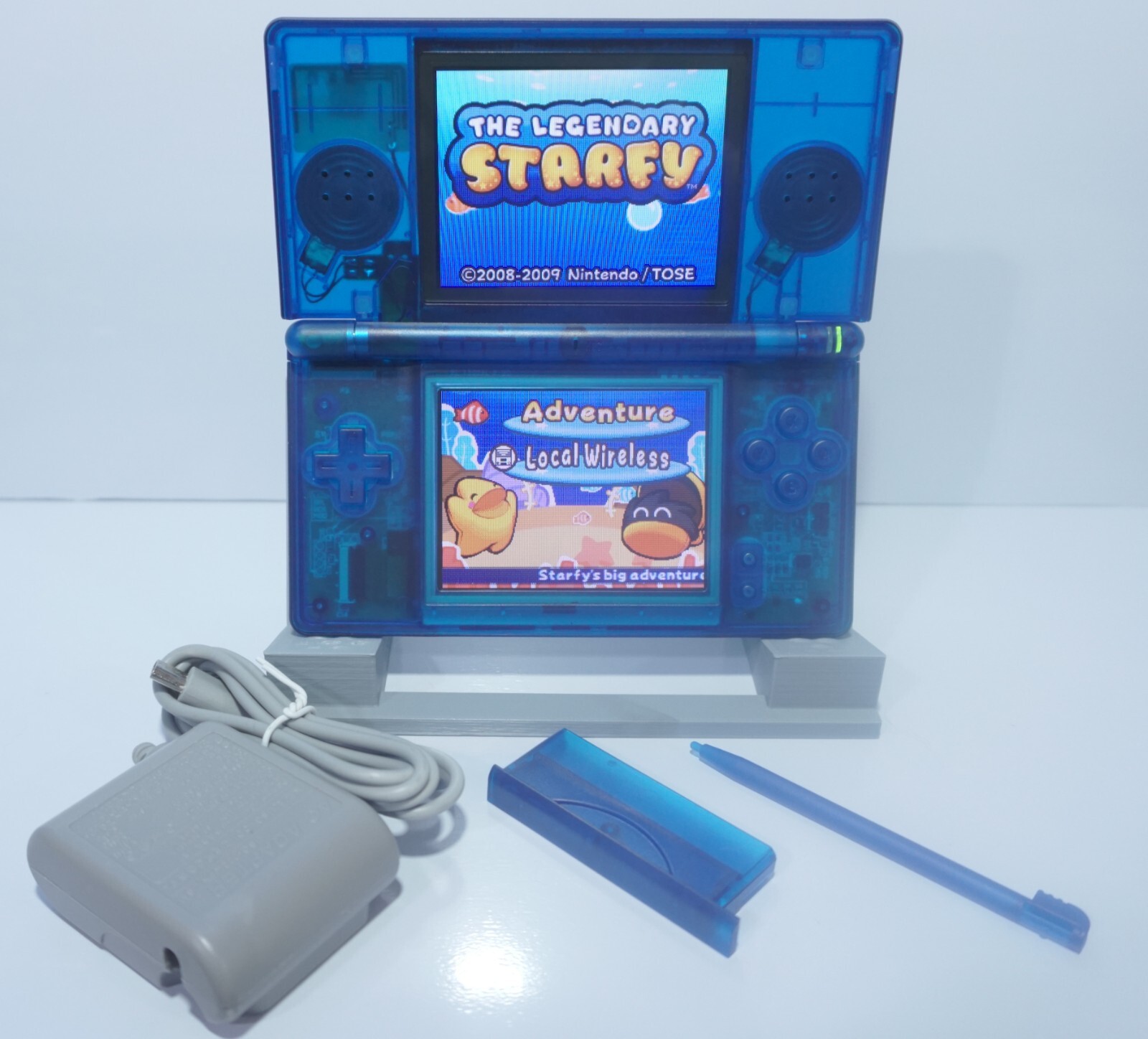 Nintendo DS Lite Transparent Clear Deep Ocean Blue Handheld System with Charger