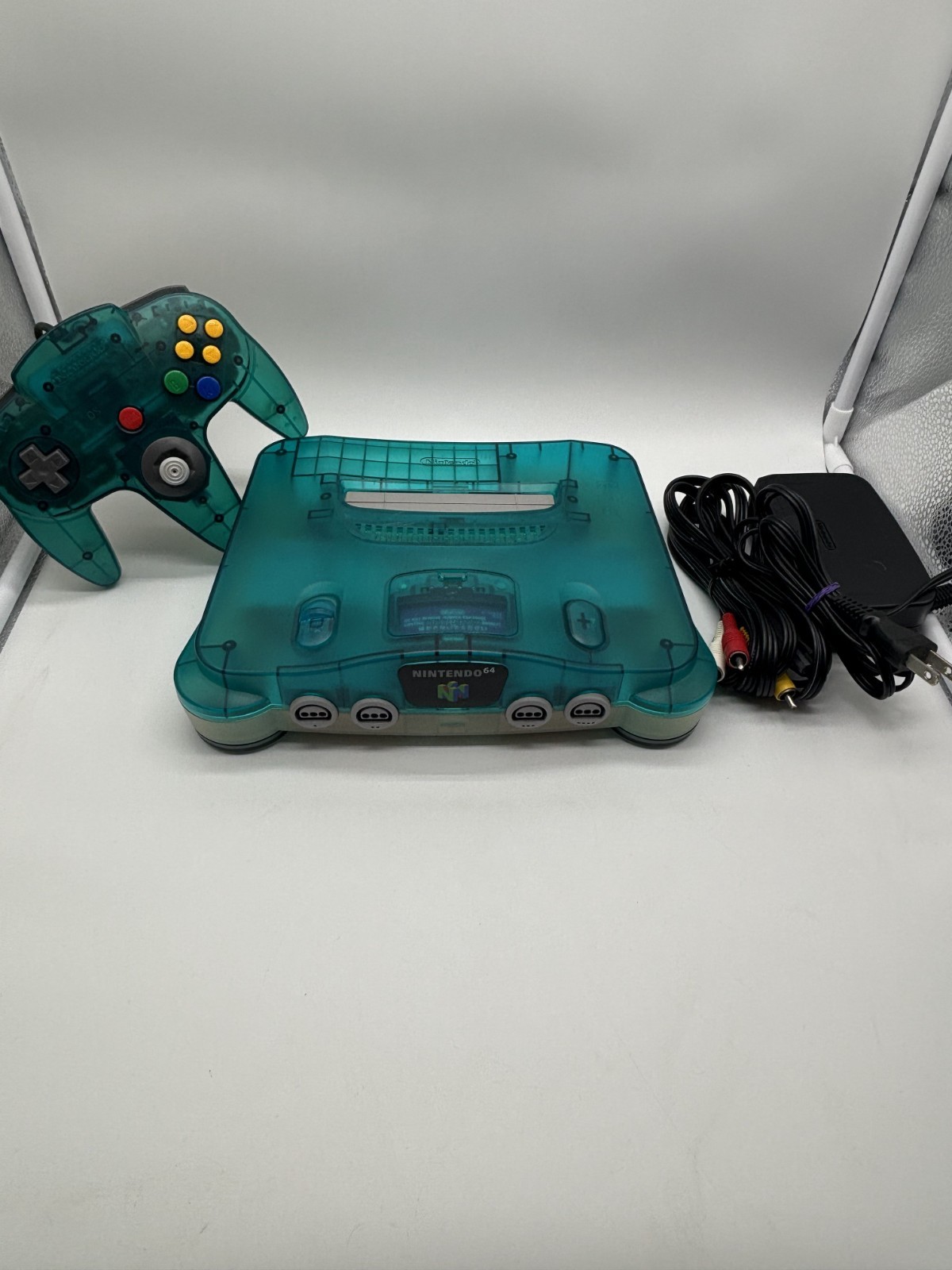 Clear white and blue nintendo 64 system JP Tested Working W/Controller & Cords!