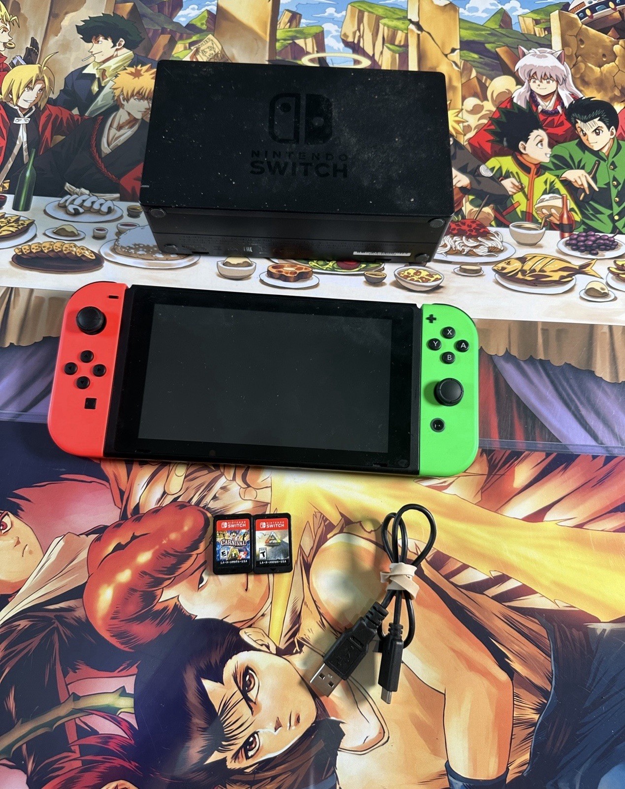 Nintendo Switch Console HAC-001 Neon Red/Green Joycons Dock Bundle Tested