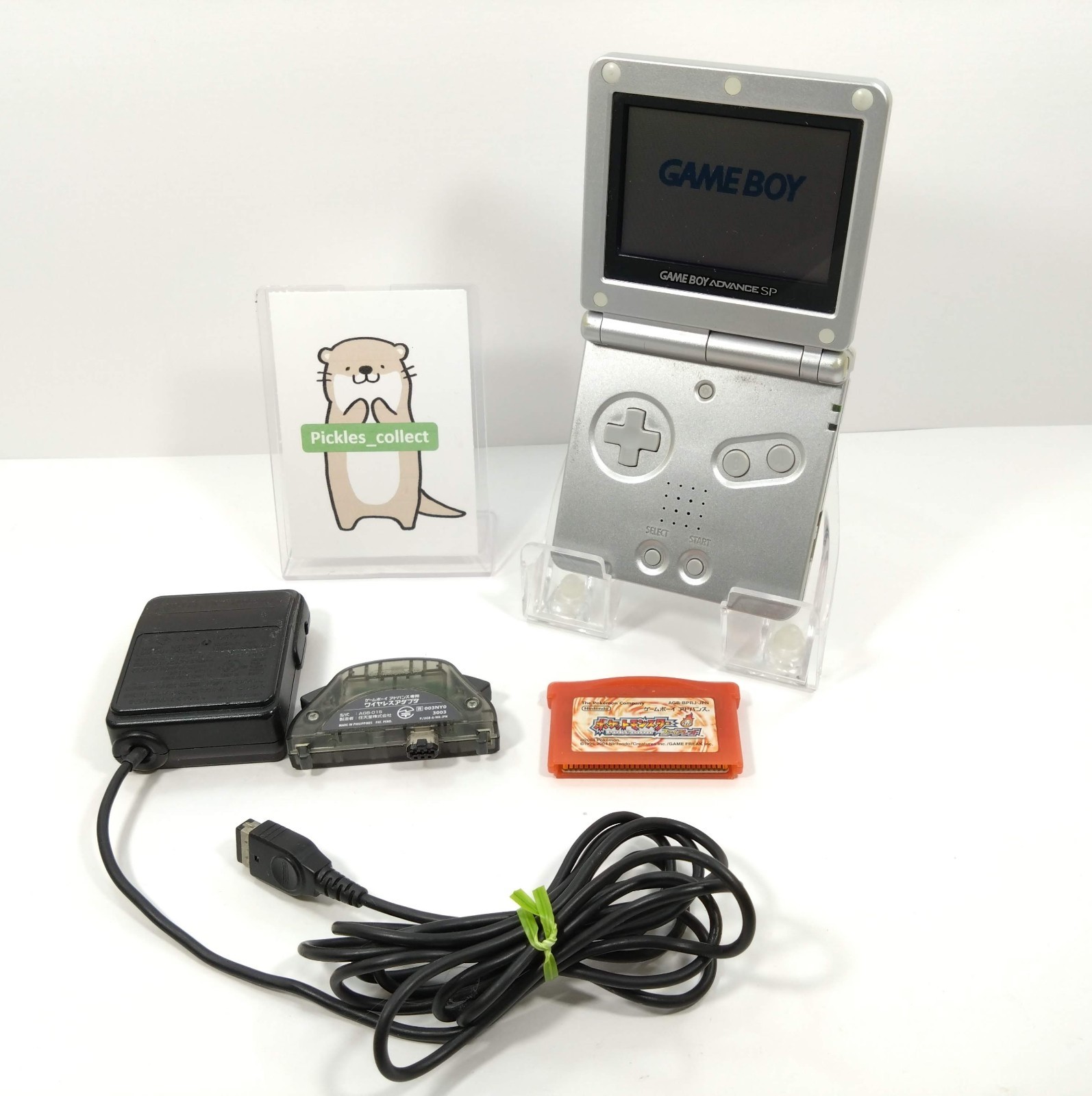 Gameboy Advance SP Silver AGS-001 w/Fire Red Japanese Tested Nintendo 0120D