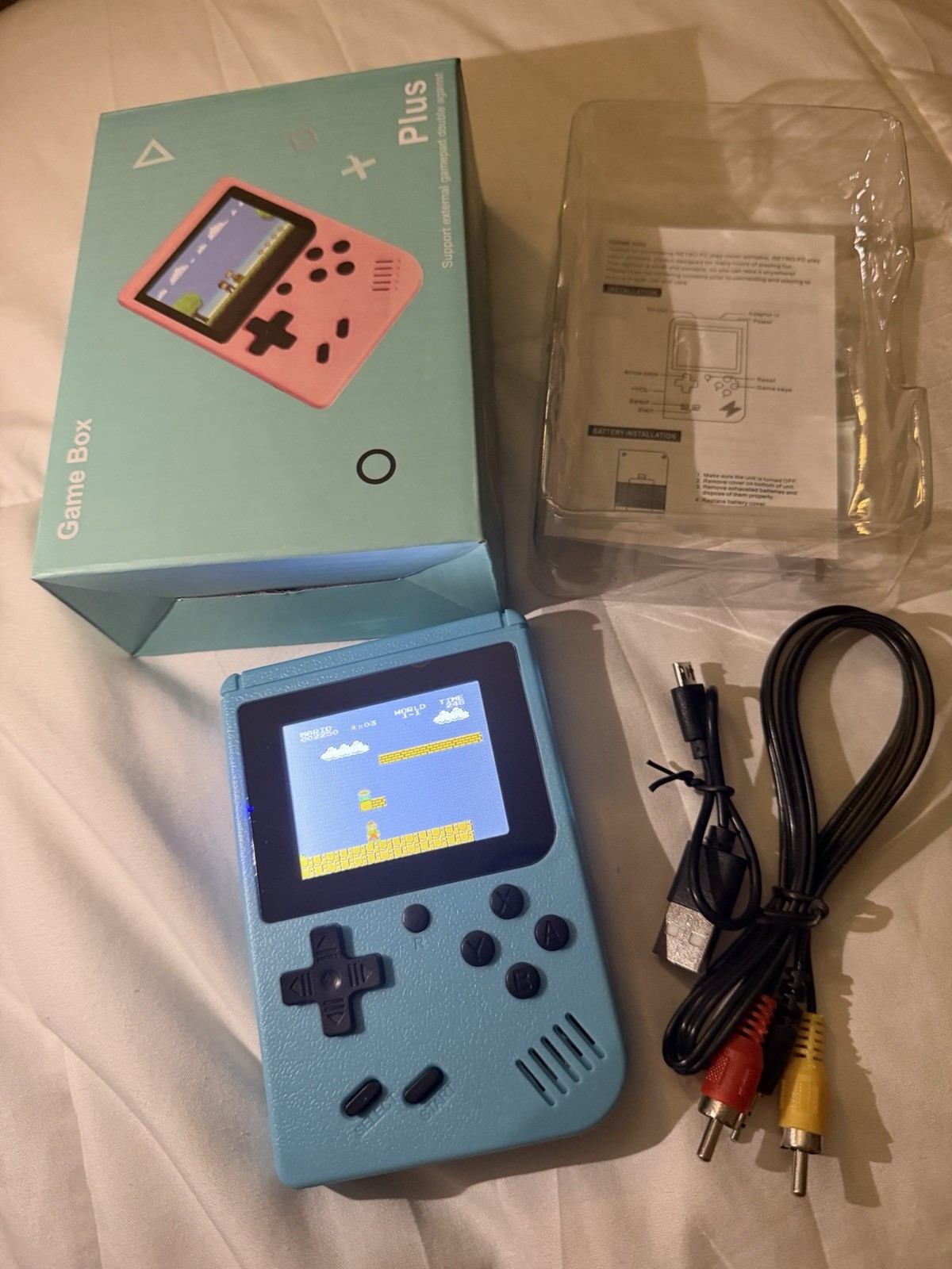 Game Box Plus Handheld Console Retro Gaming System 400 Preloaded Games In Blue