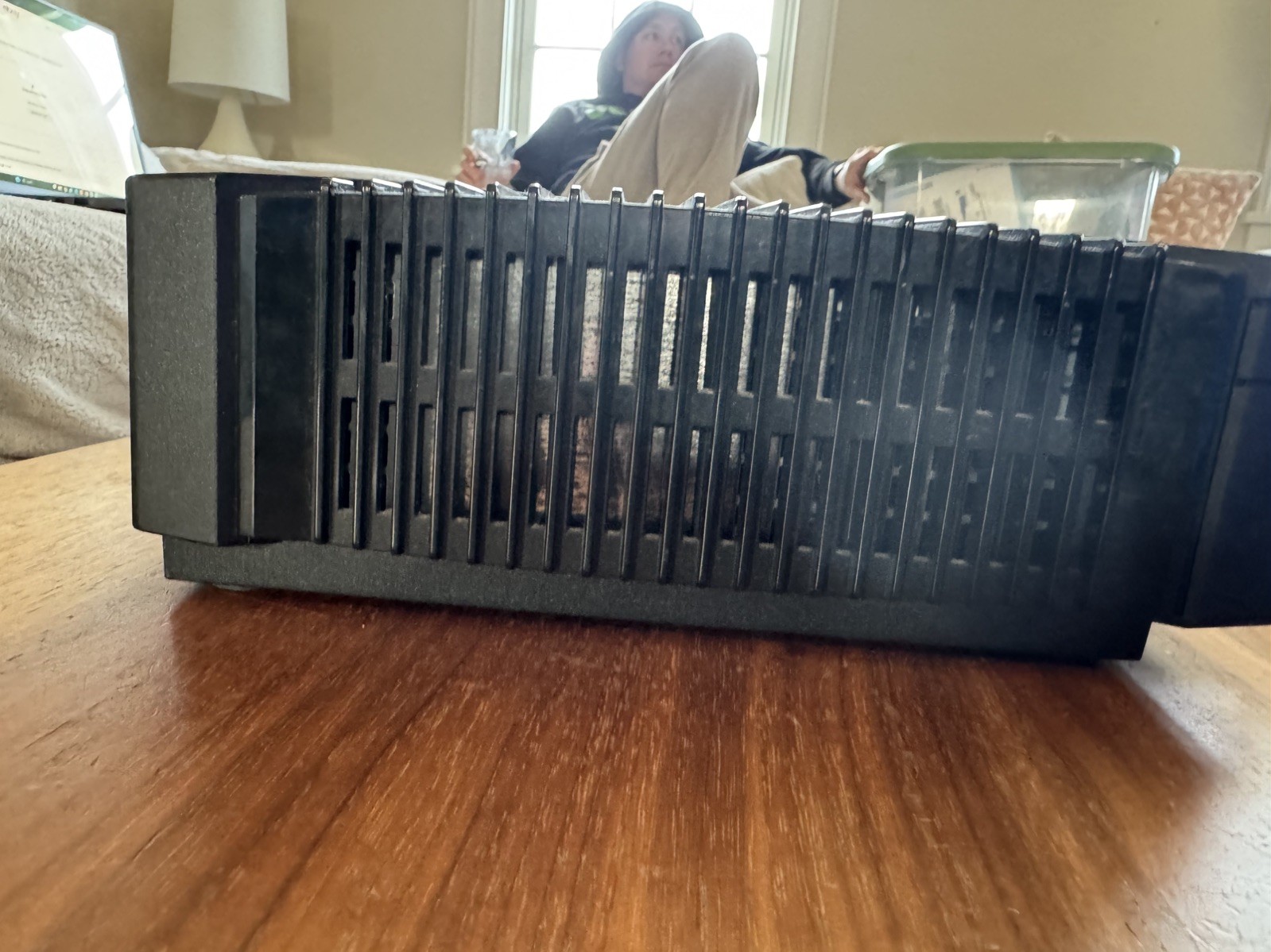 black xbox original consol works connects to tv controllers works fine and cords