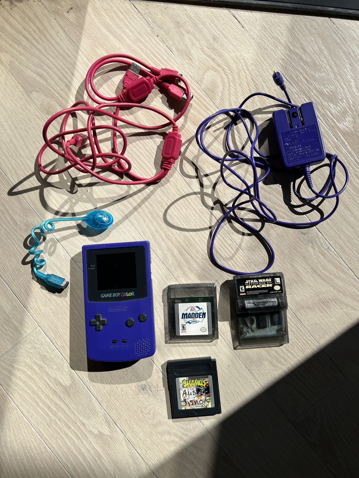 Nintendo Game Boy Color Grape Handheld System-tested Works + Games
