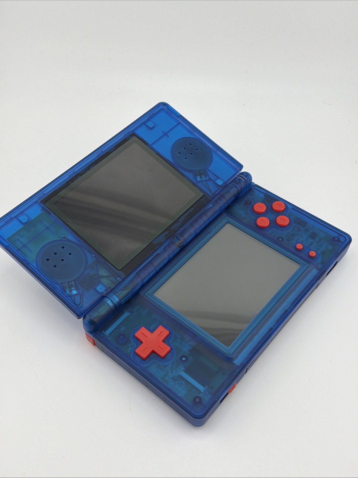 Nintendo DS Lite Transparent Clear Deep Ocean Blue Handheld with Charger & Case