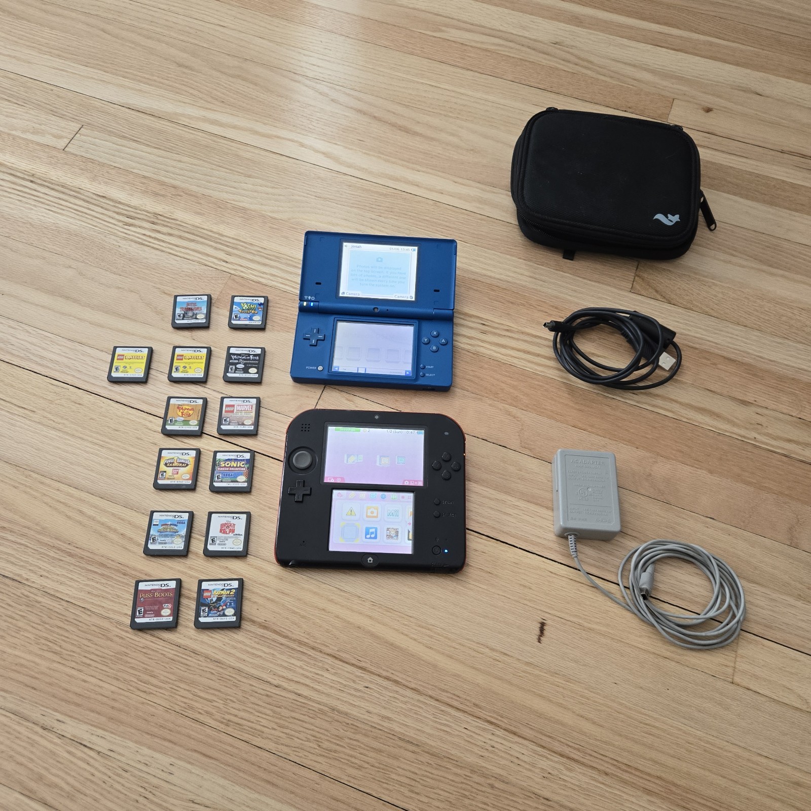 Nintendo 2DS Red/Black & Nintendo DS Lite Blue | 13 Games | OEM Charger | Tested