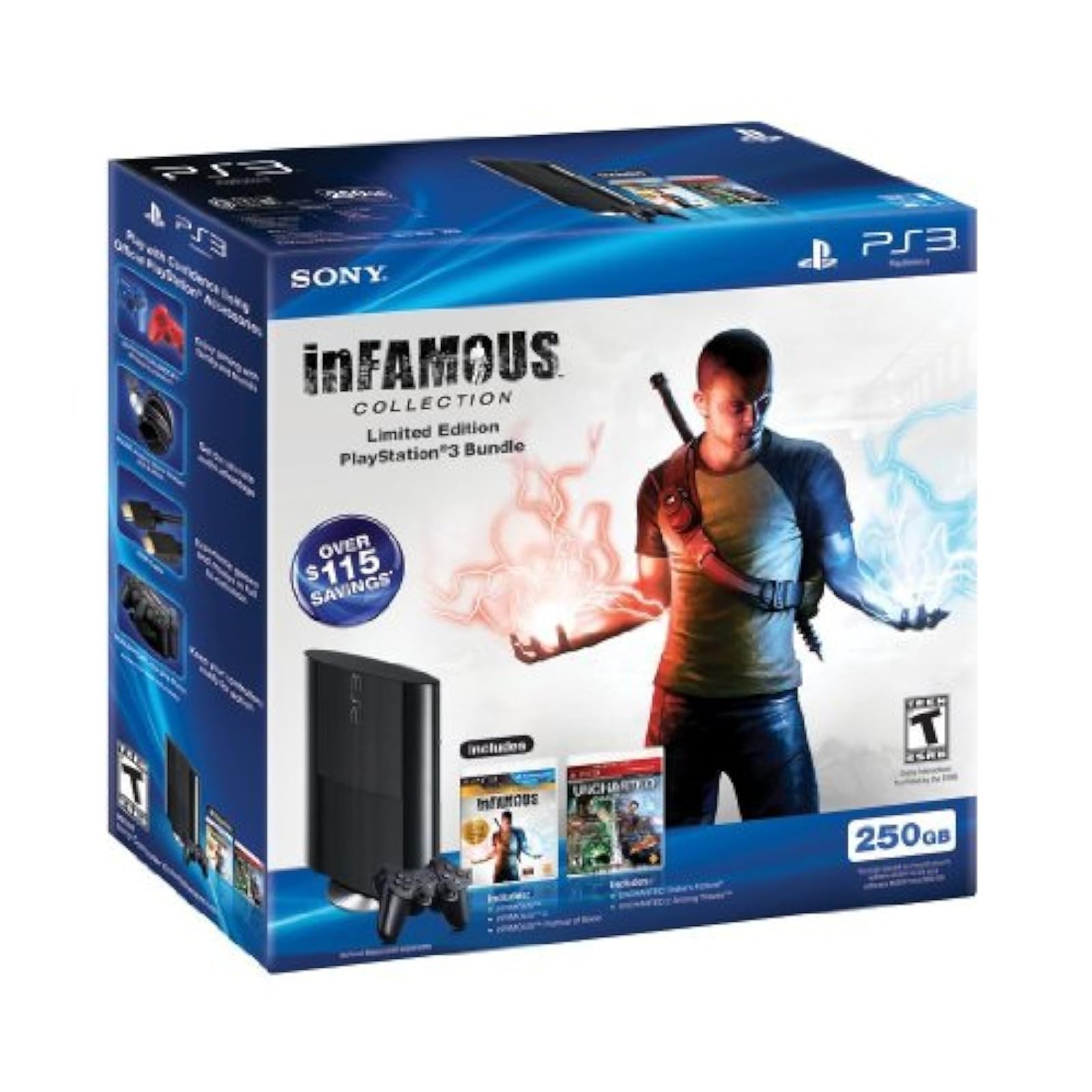 Sony PS3 250 GB Infamous Uncharted Bundle Very Good 8Z