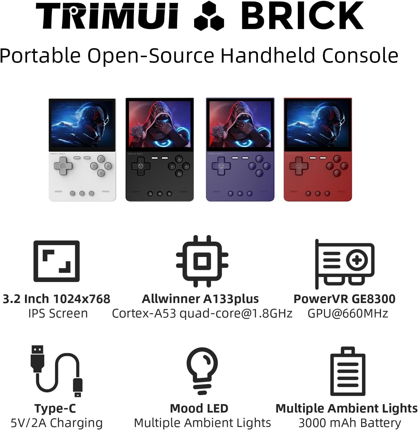 Trimui Brick Retro Handheld 3.2 IPS 1024×768 Red 64GB