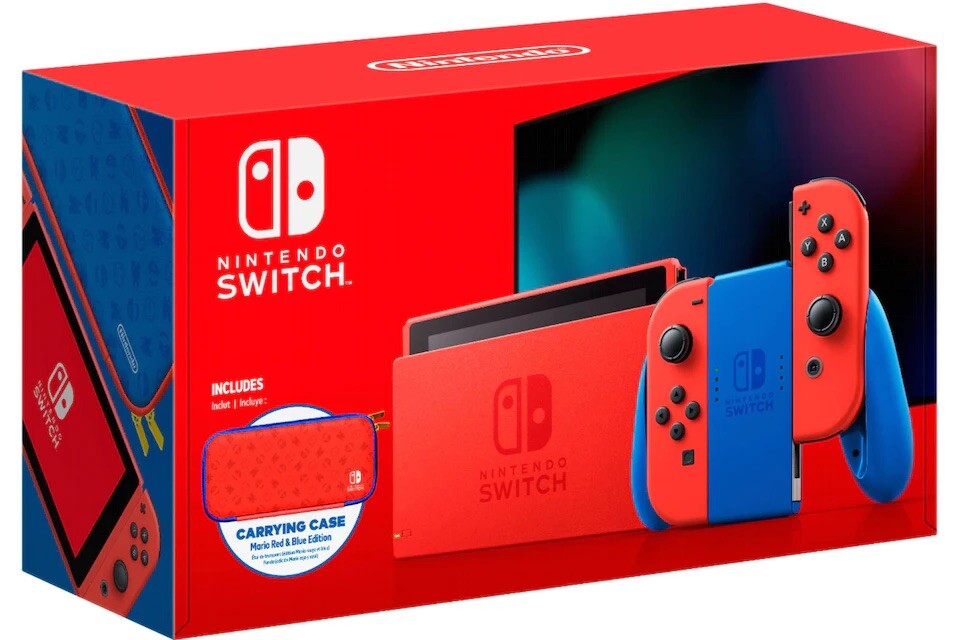 NEW Nintendo Switch Mario Red & Blue Edition Console + Carrying Case & Protector