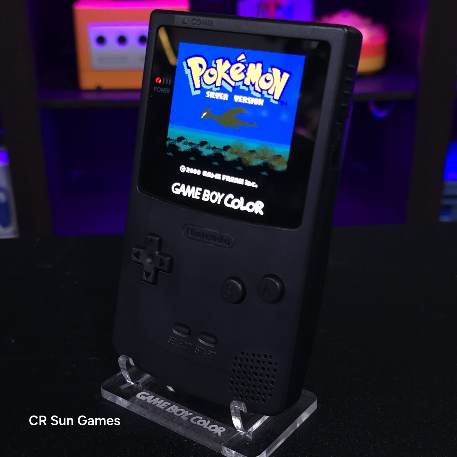 Black Gameboy Color Console OLED Touch Screen And USB-C Rechargeable Battery Mod