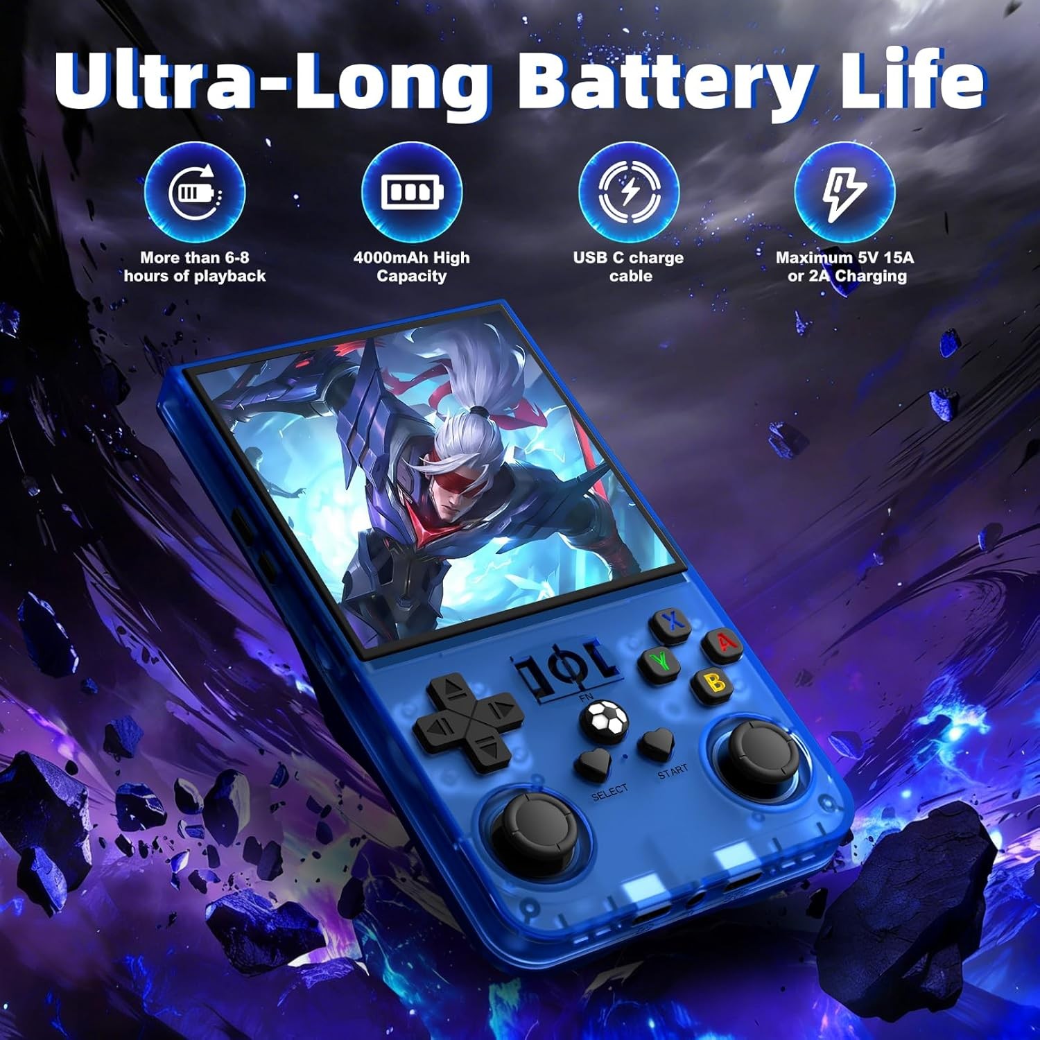 R36MAX Linux Handheld 4.0 IPS 4000mAh Blue 18000 Games