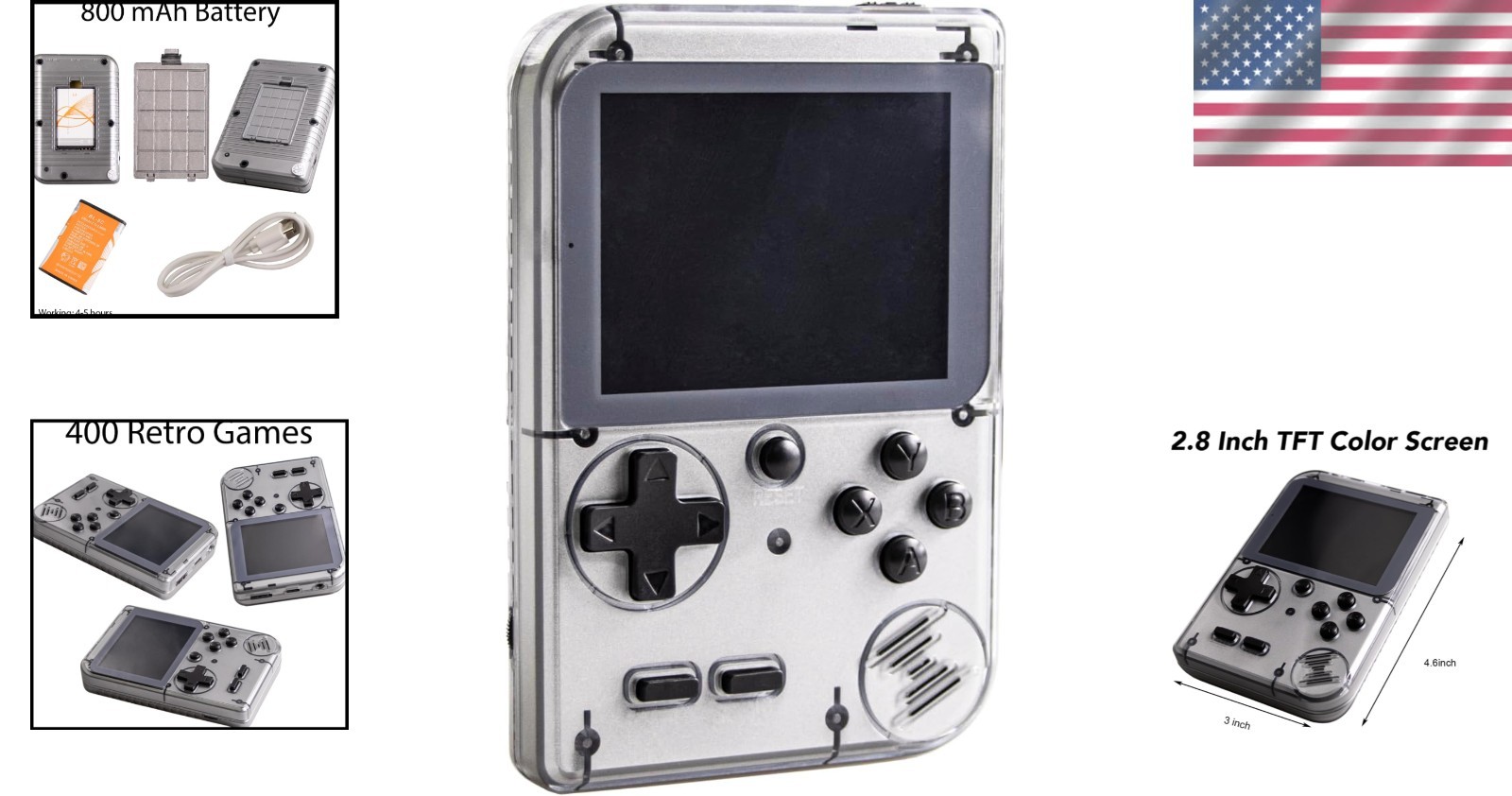 Rechargeable Handheld Retro Game Console: 400 Games, TV Out & Lightweight Design