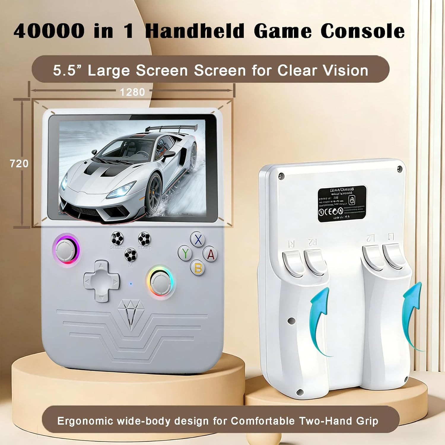 R60MAX Handheld Game Console, 5.5″ IPS Screen, 40000 Games, 128GB TF Card