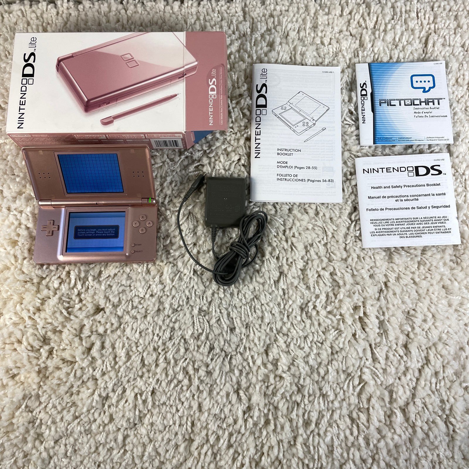 Nintendo DS Lite Metallic Rose Pink Handheld System USG-001 Complete In Box CIB